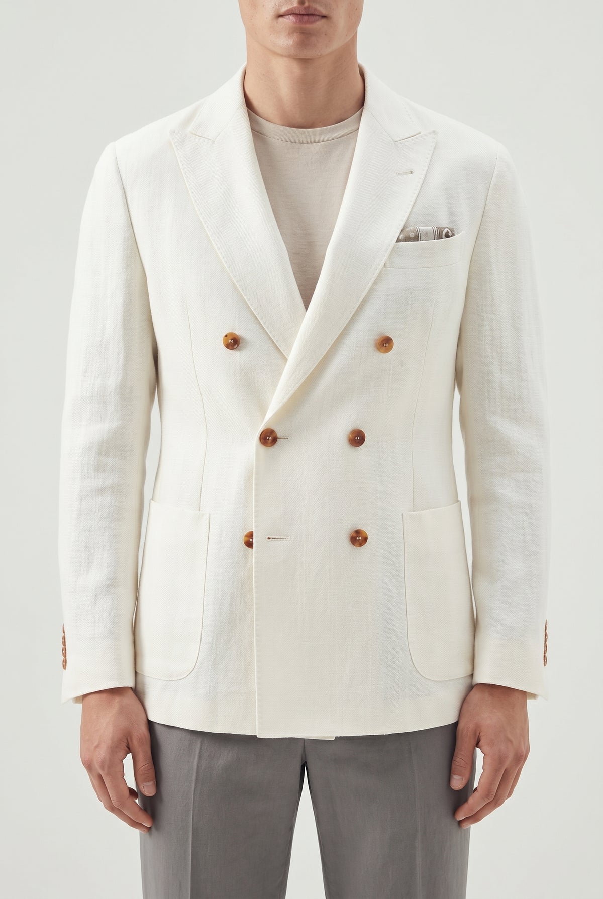BRUNELLO CUCINELLI MEN'S OFF WHITE LINEN WOOL BLAZER