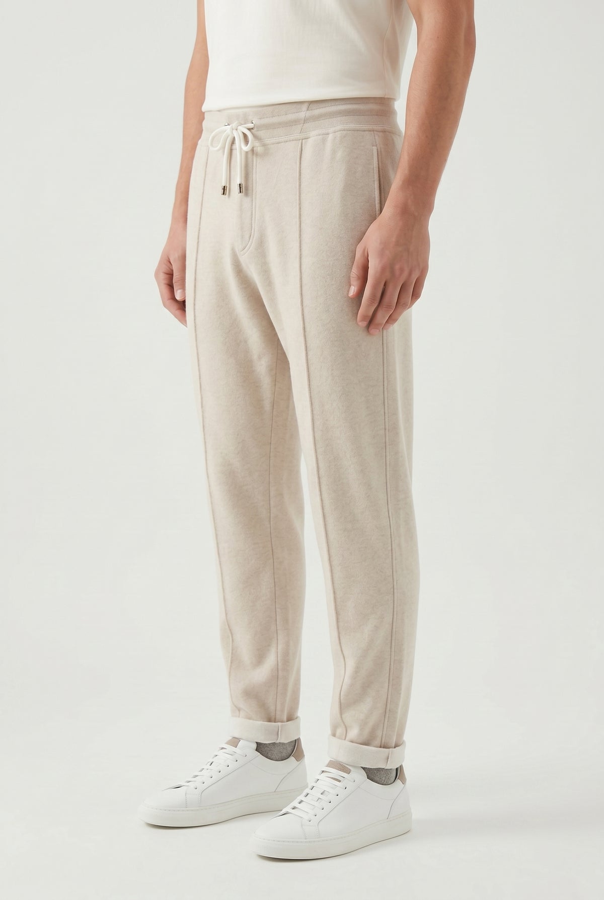 BRUNELLO CUCINELLI MEN'S LIGHT BEIGE WOOL TROUSERS