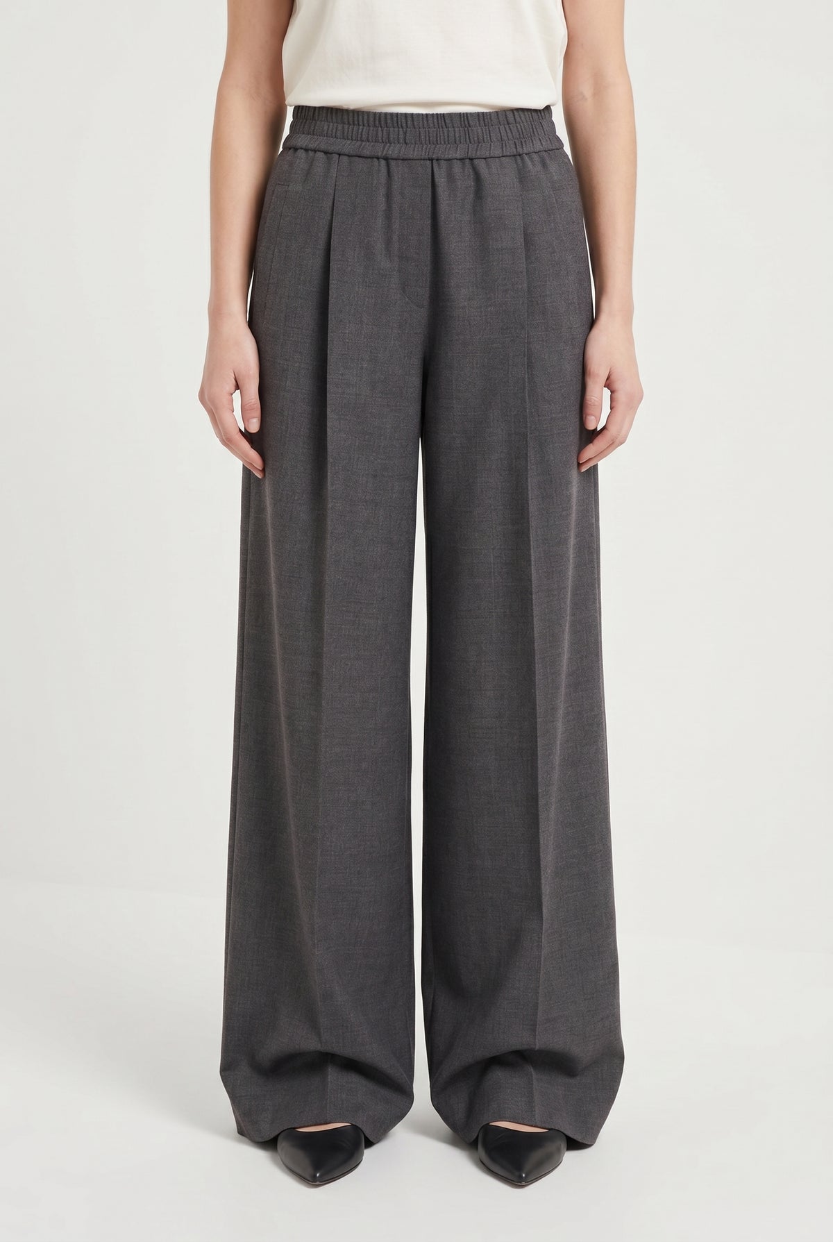 BRUNELLO CUCINELLI WOMEN'S DARK GREY WIDE LEG TROUSERS