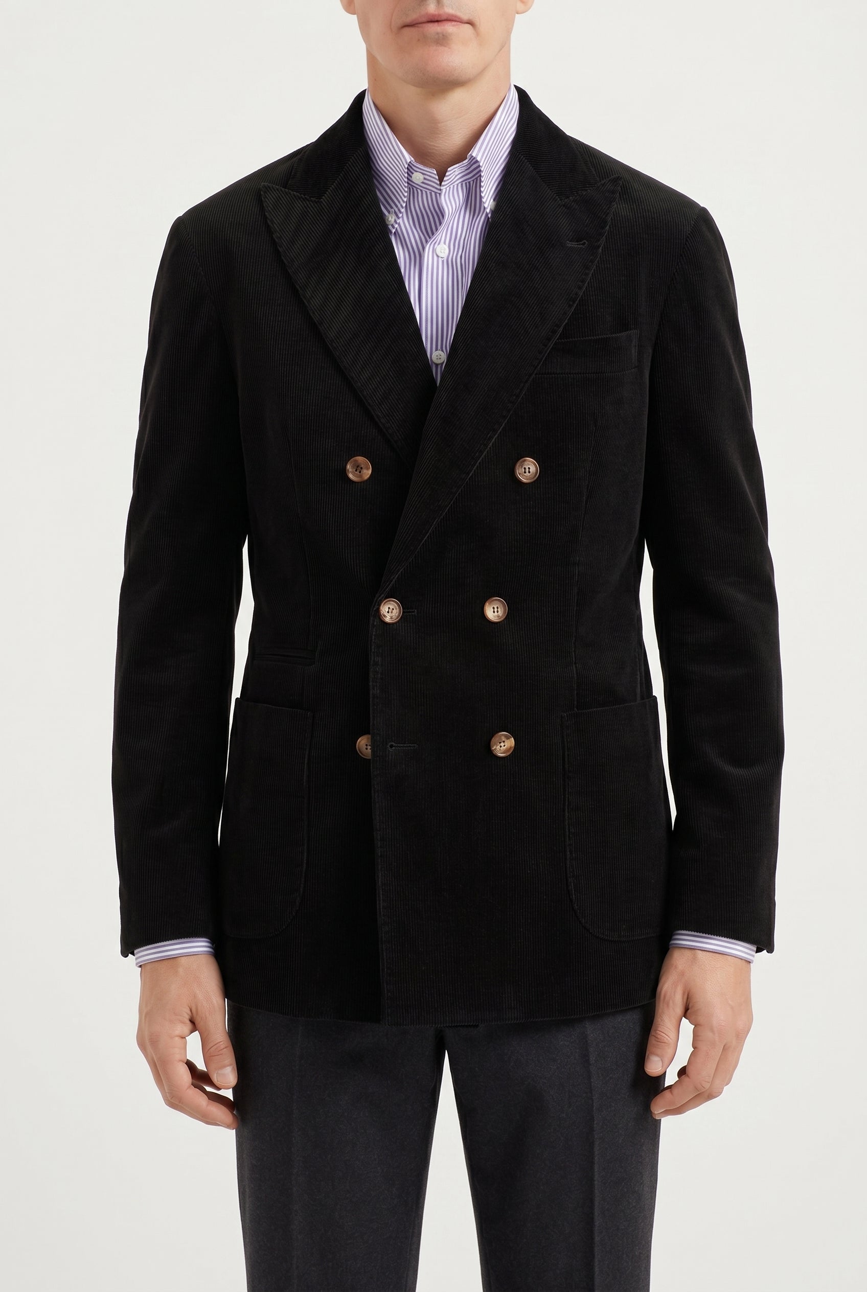 BRUNELLO CUCINELLI MEN'S BLACK WOOL BLEND DOUBLE BREASTED BLAZER