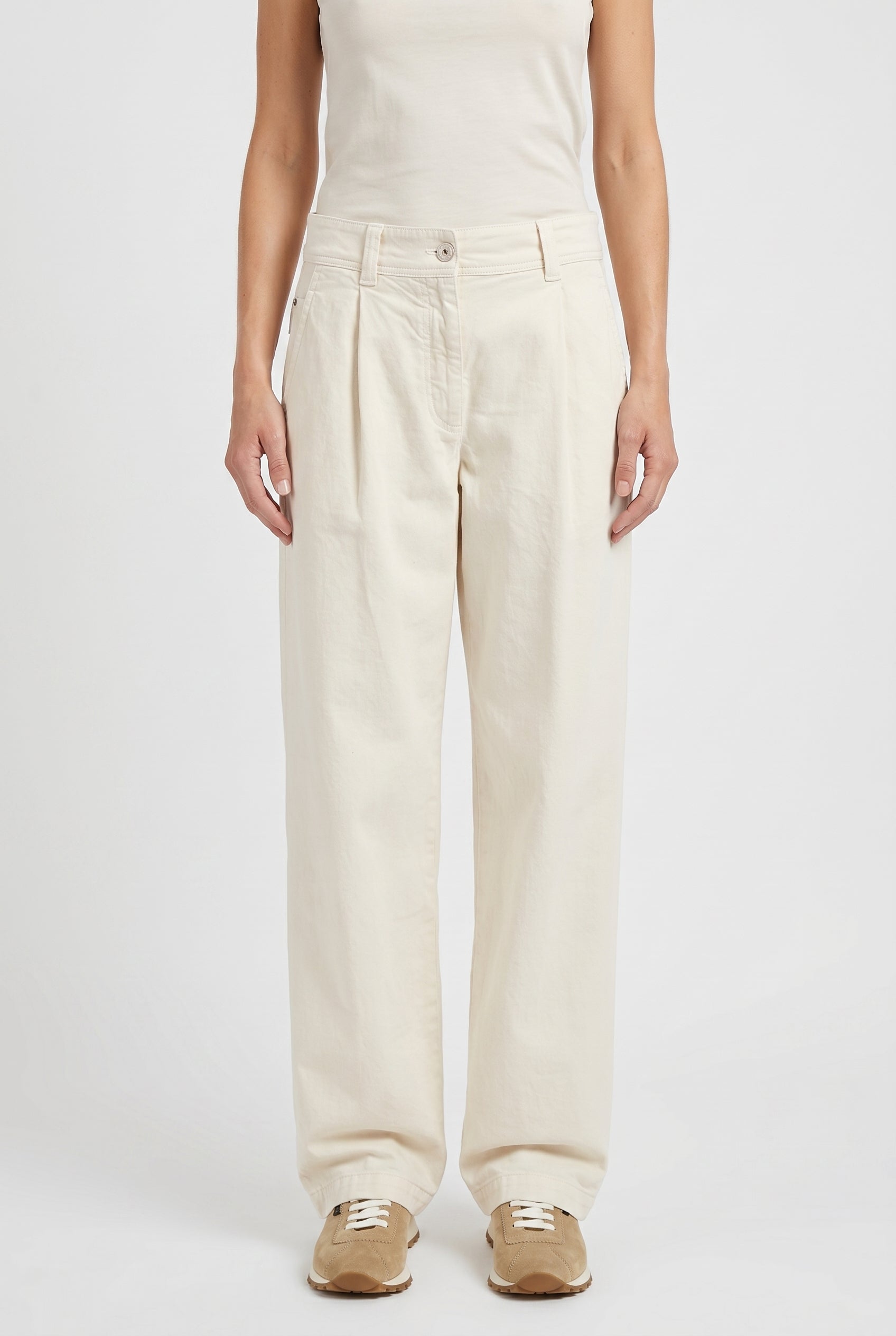 BRUNELLO CUCINELLI WOMEN'S OFF WHITE RELAXED COTTON TROUSERS