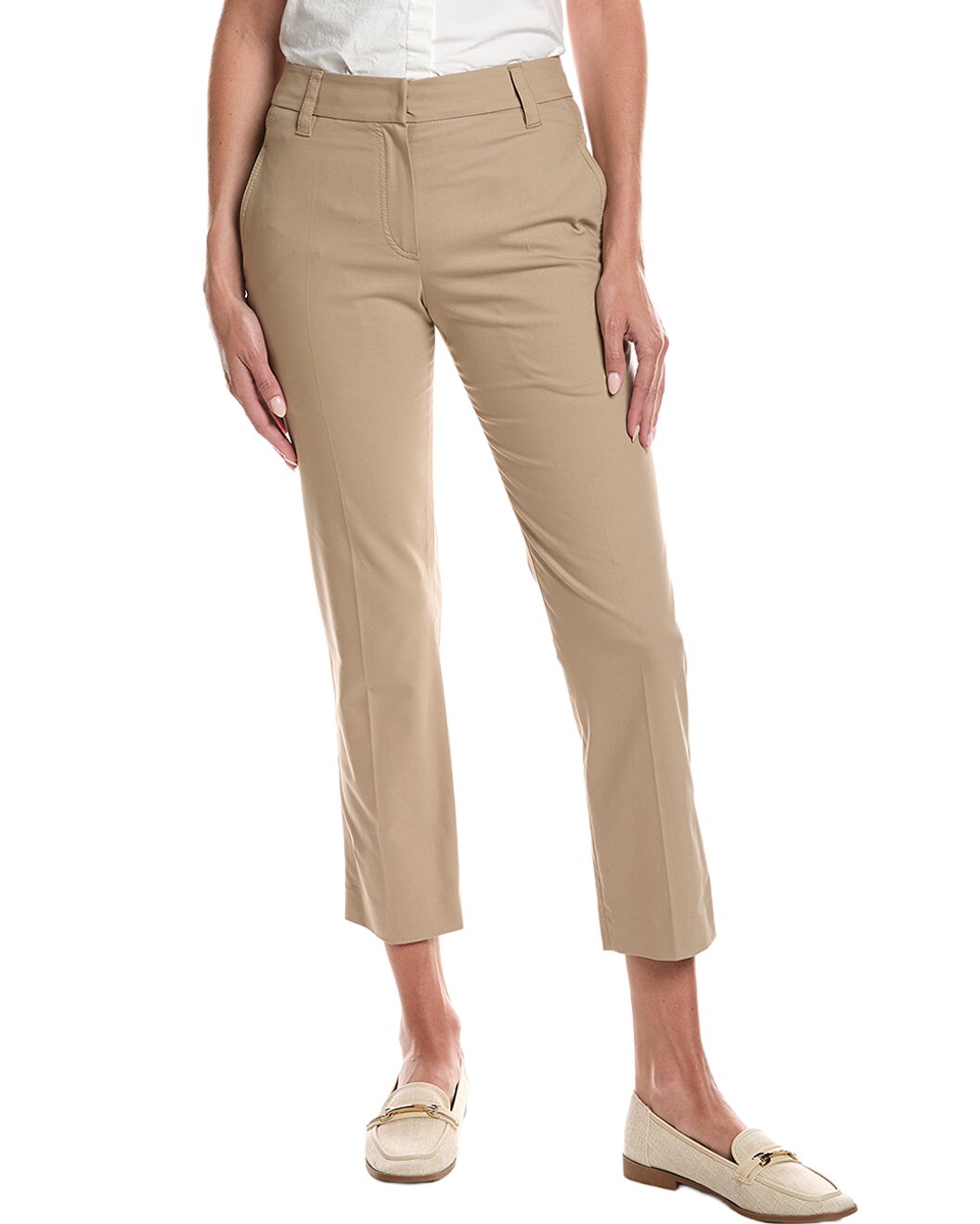BRUNELLO CUCINELLI WOMEN'S BEIGE CROPPED COTTON TROUSERS