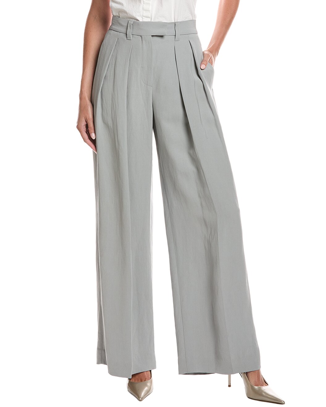 BRUNELLO CUCINELLI WOMEN'S LIGHT GREY WIDE LEG TROUSERS