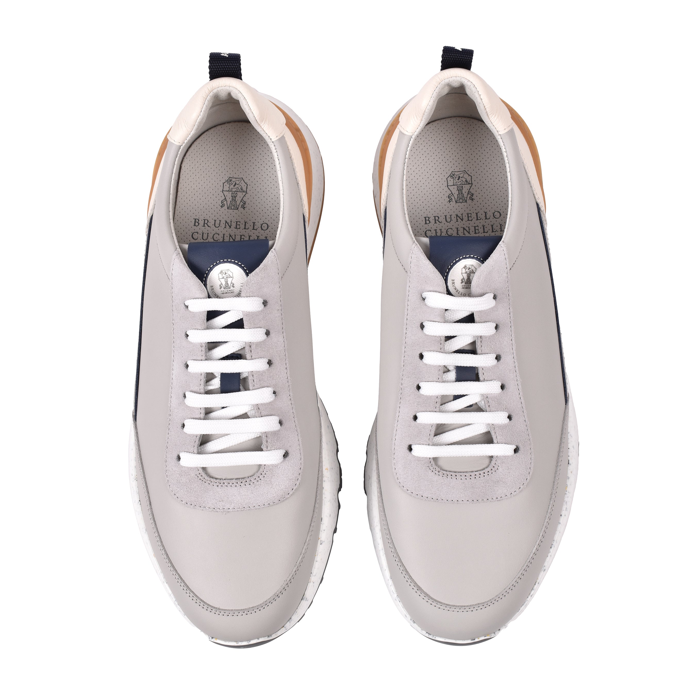 BRUNELLO CUCINELLI MEN'S LIGHT GREY LEATHER SNEAKERS