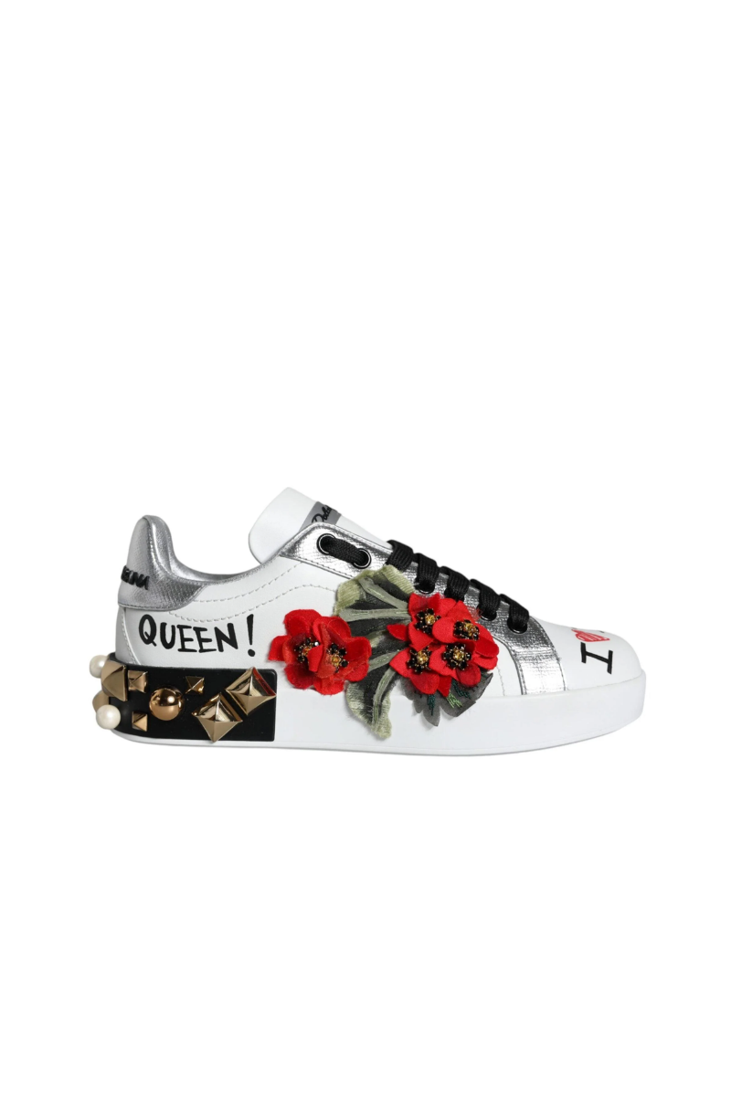 Dolce & Gabbana Portofino Sneakers with Geranium Embroidery White