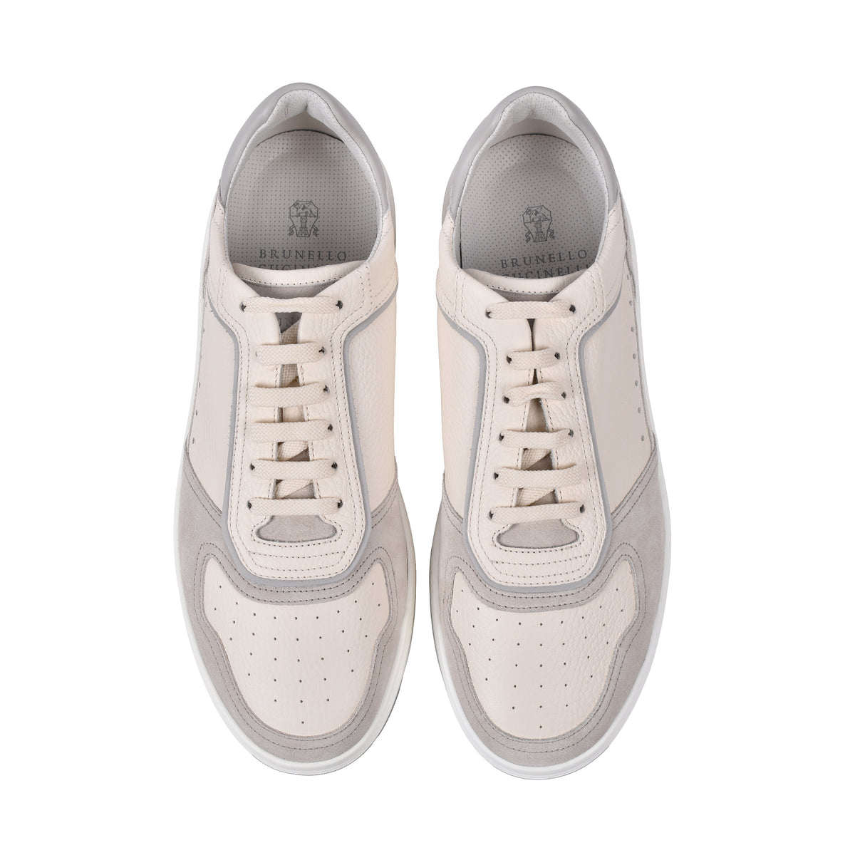 BRUNELLO CUCINELLI MEN'S OFF WHITE LEATHER SNEAKERS