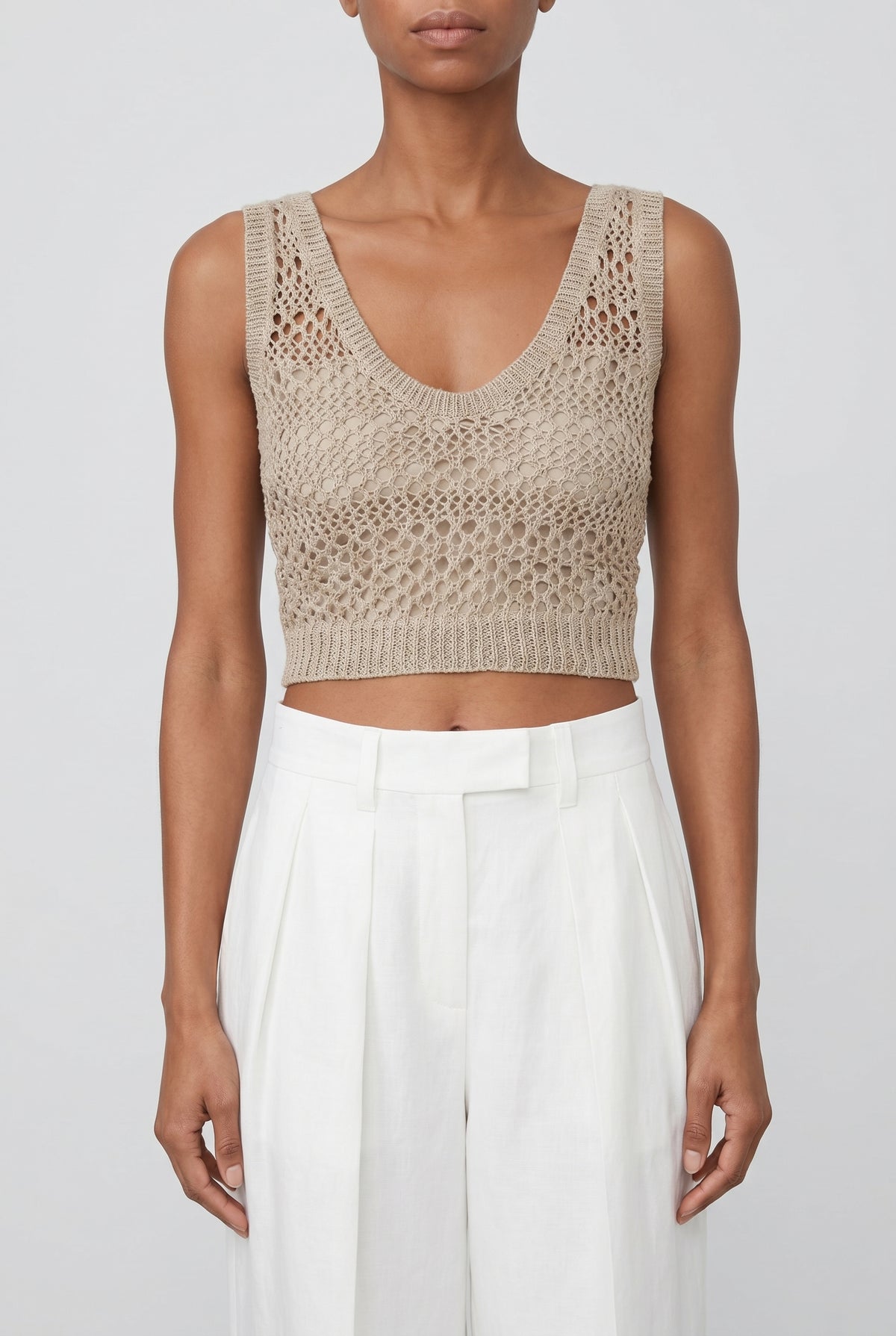 BRUNELLO CUCINELLI WOMEN'S BEIGE LINEN SILK KNIT SWEATER