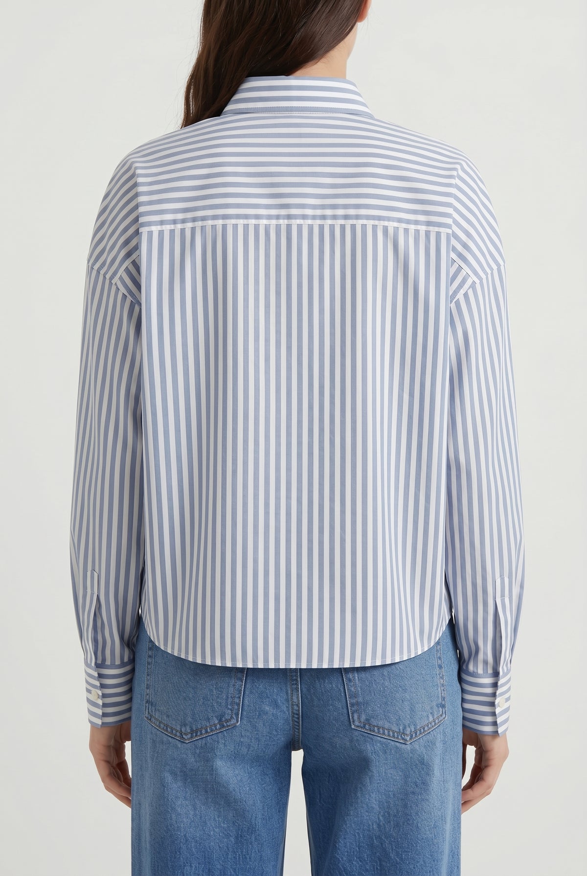 BRUNELLO CUCINELLI WOMEN'S BLUE STRIPED COTTON SILK SHIRT
