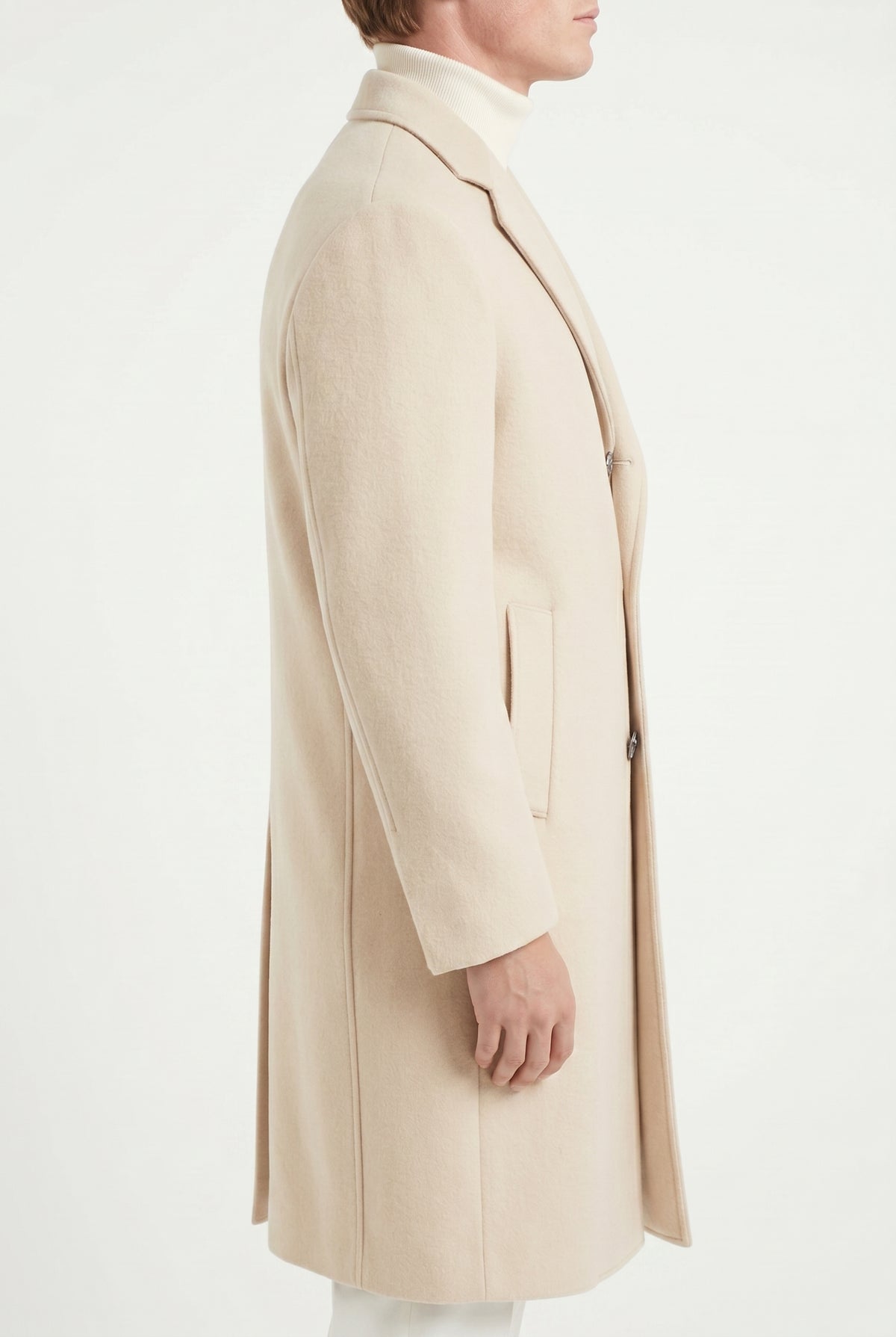 BRUNELLO CUCINELLI MEN'S LIGHT BEIGE WOOL OVERCOAT