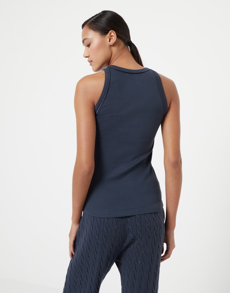 BRUNELLO CUCINELLI WOMEN'S DARK BLUE SLEEVELESS SHIRT