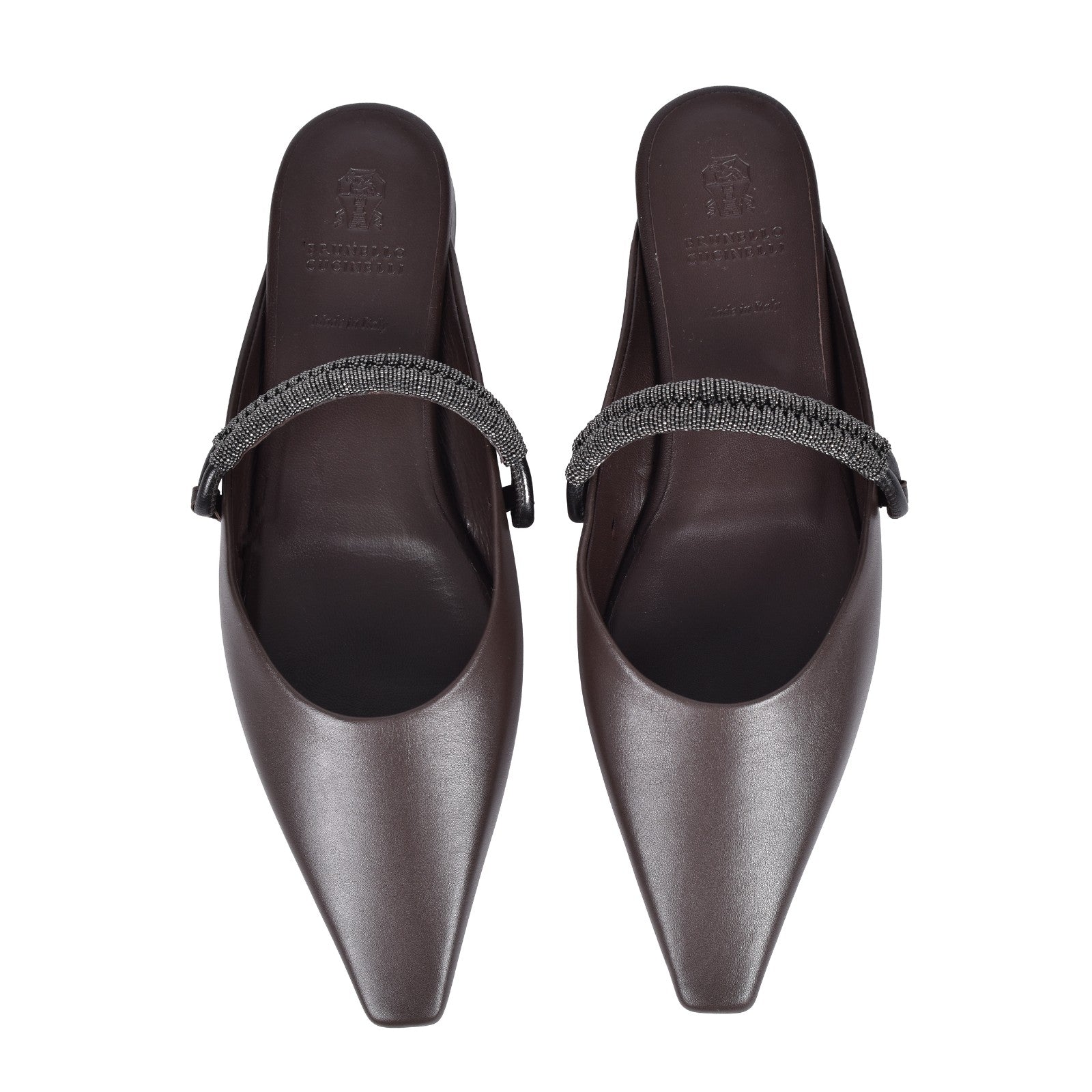 BRUNELLO CUCINELLI WOMEN'S DARK BROWN LEATHER FLATS