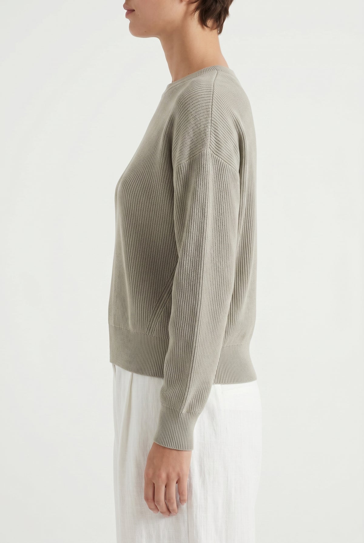 BRUNELLO CUCINELLI WOMEN'S LIGHT GREY RIBBED SWEATER