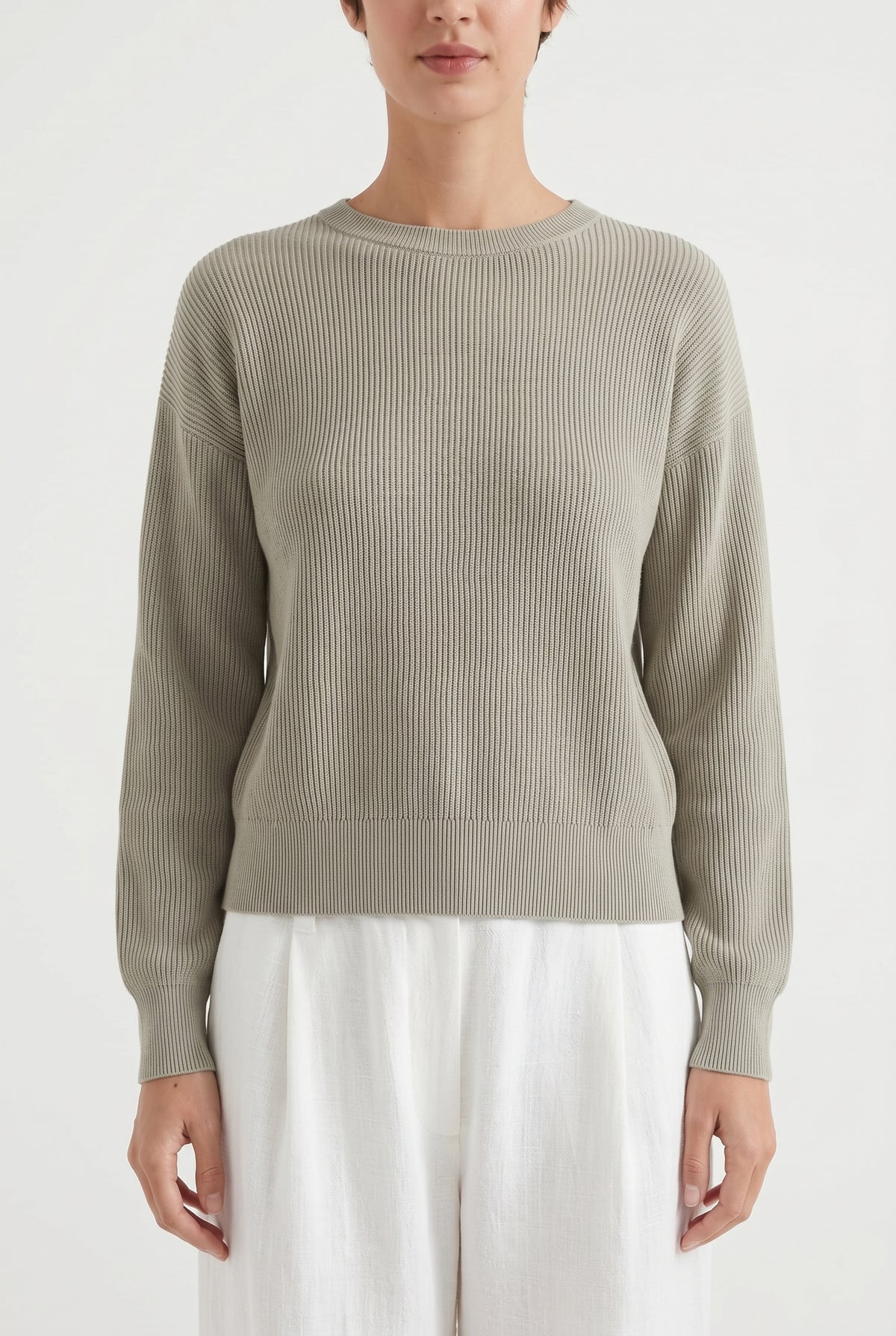 BRUNELLO CUCINELLI WOMEN'S LIGHT GREY RIBBED SWEATER