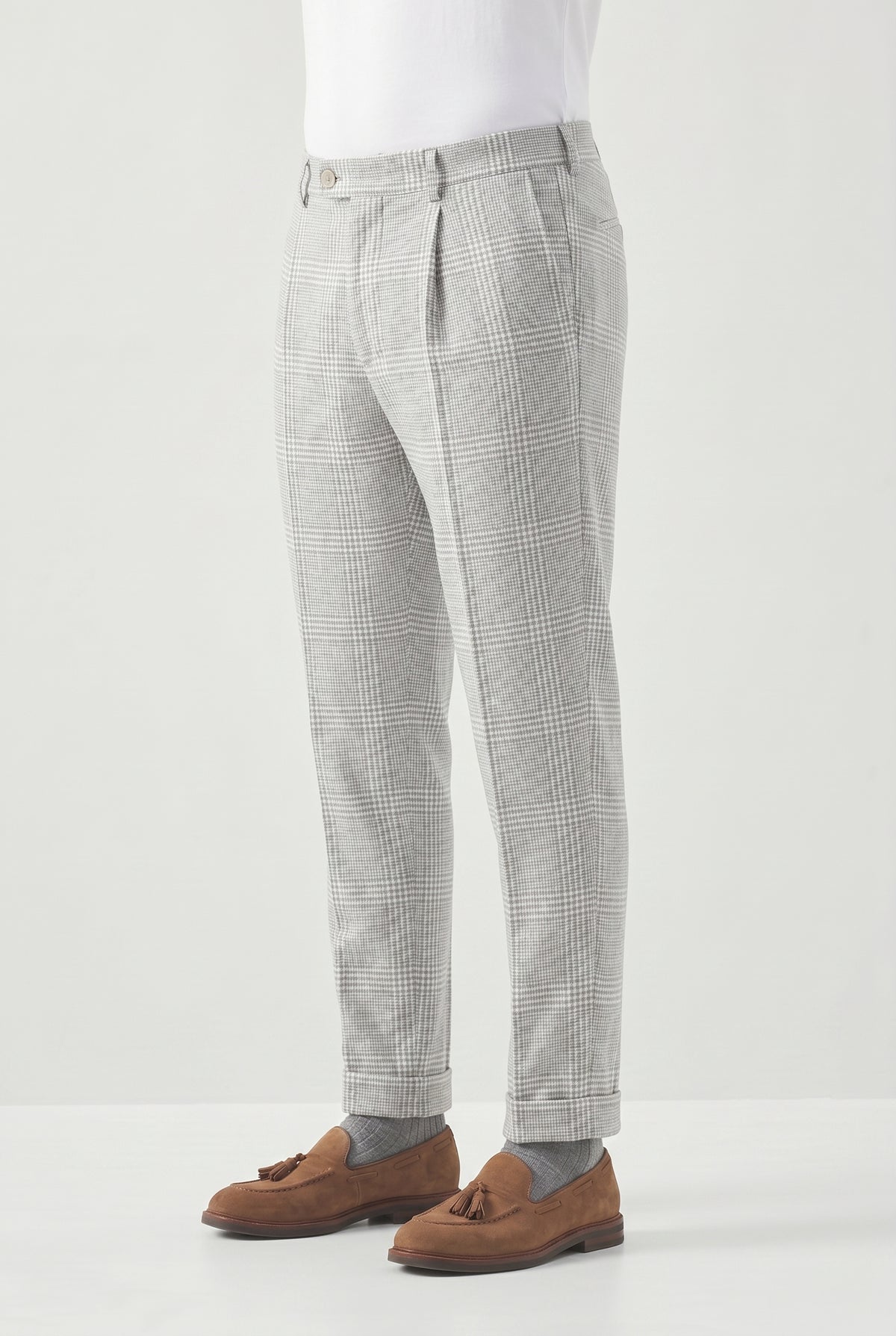 BRUNELLO CUCINELLI MEN'S LIGHT GREY WOOL TROUSERS