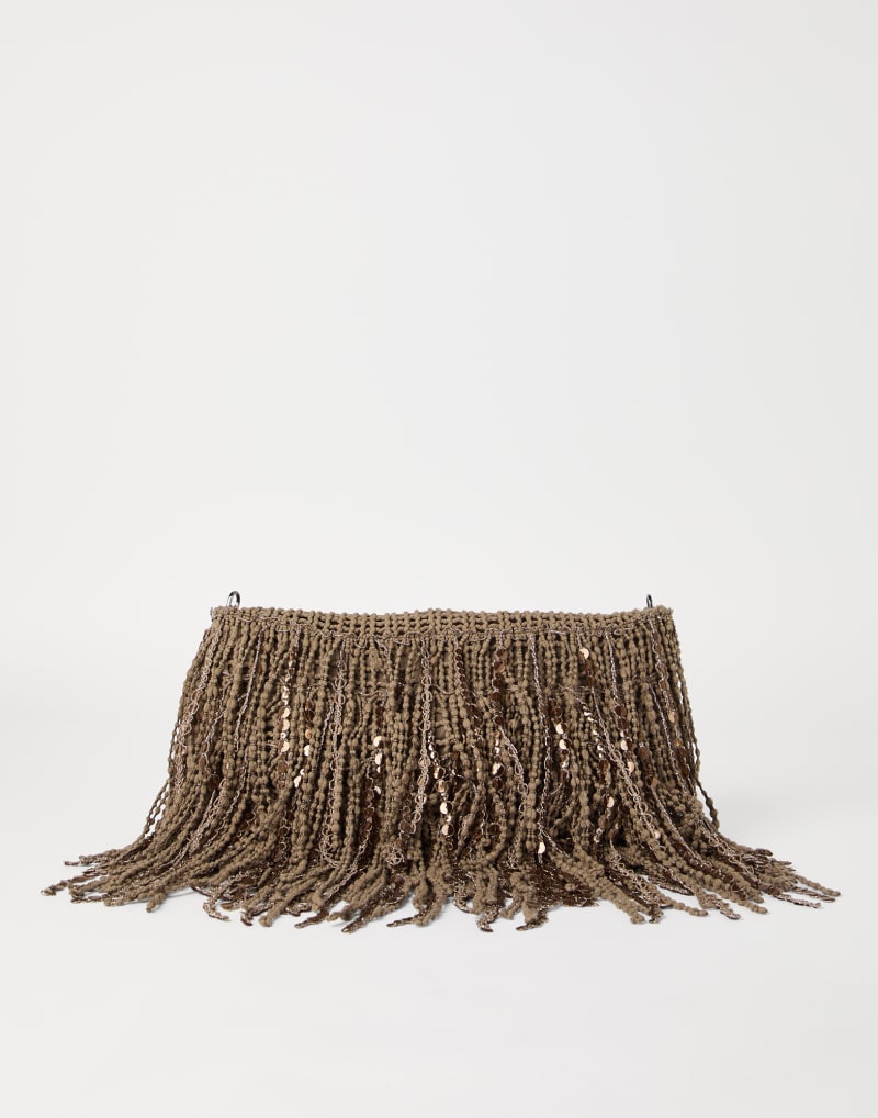 BRUNELLO CUCINELLI WOMEN'S BROWN LEATHER FRINGE BAG