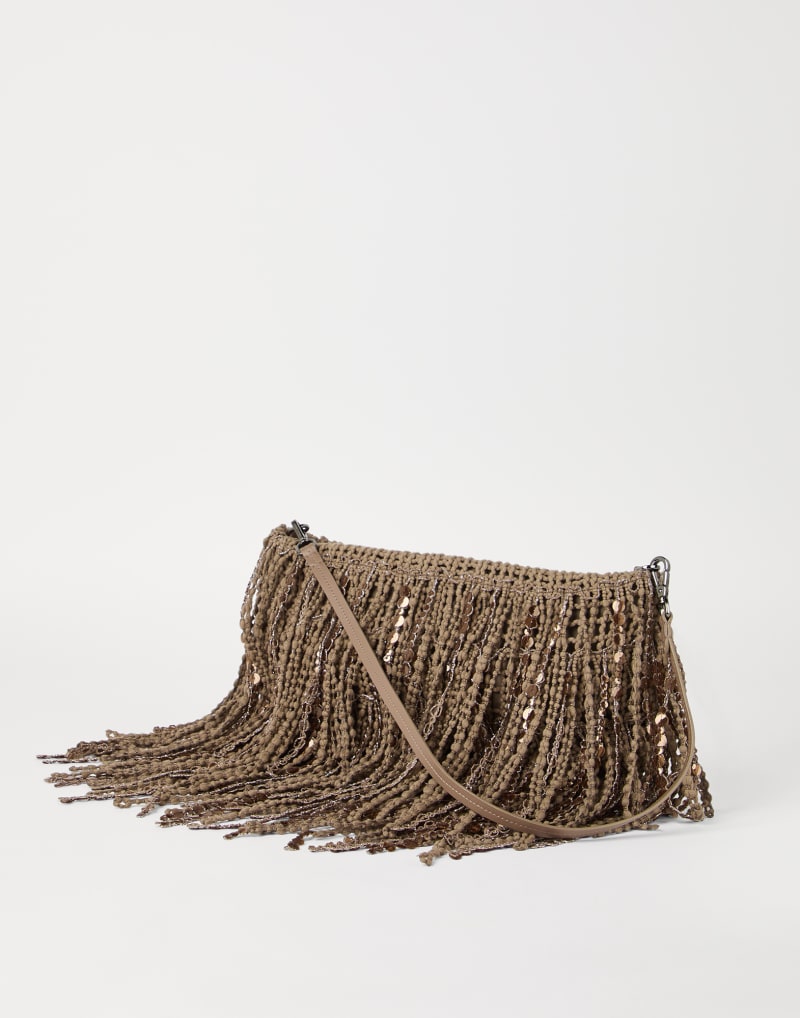 BRUNELLO CUCINELLI WOMEN'S BROWN LEATHER FRINGE BAG