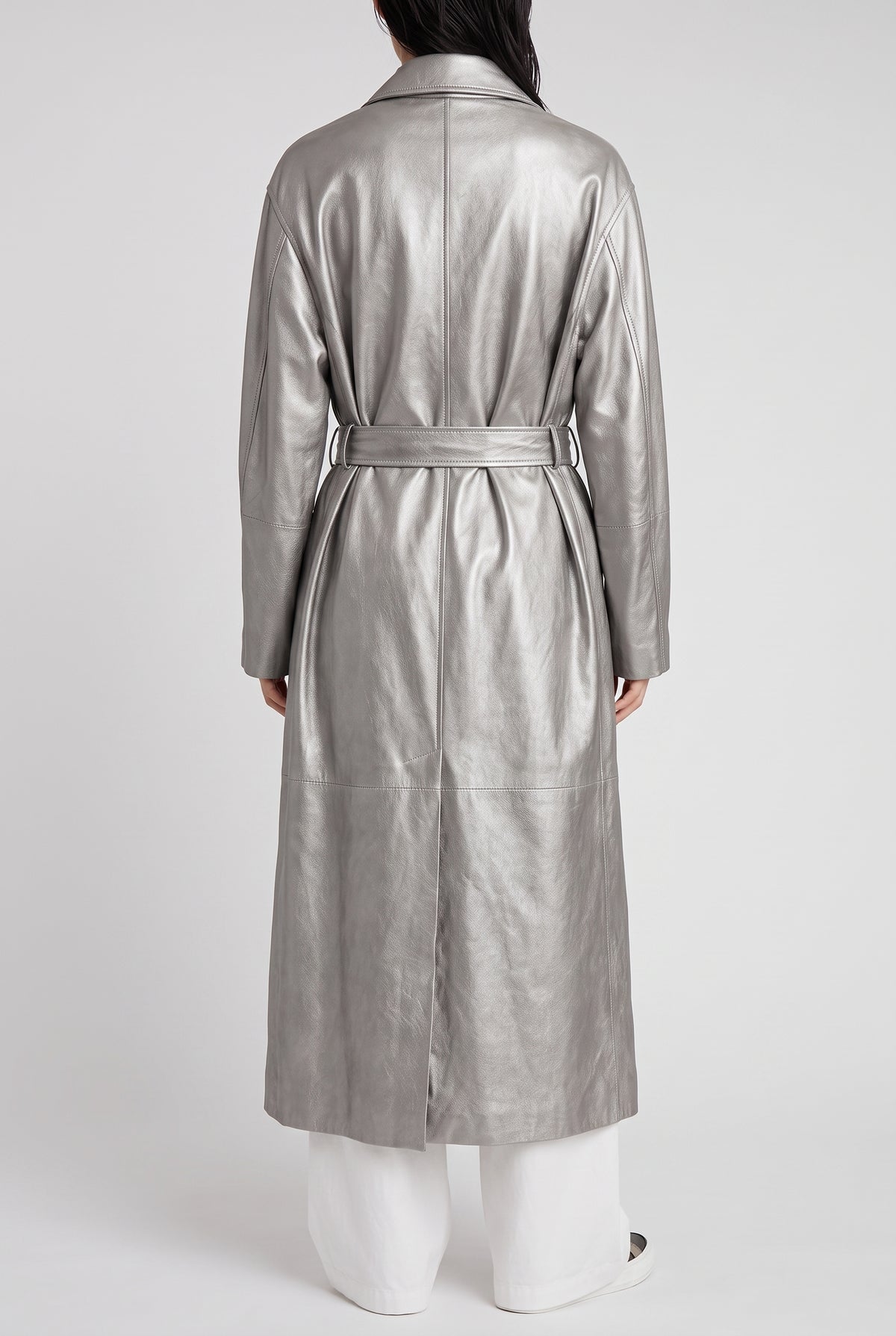 BRUNELLO CUCINELLI WOMEN'S SILVER BELTED LEATHER JACKET