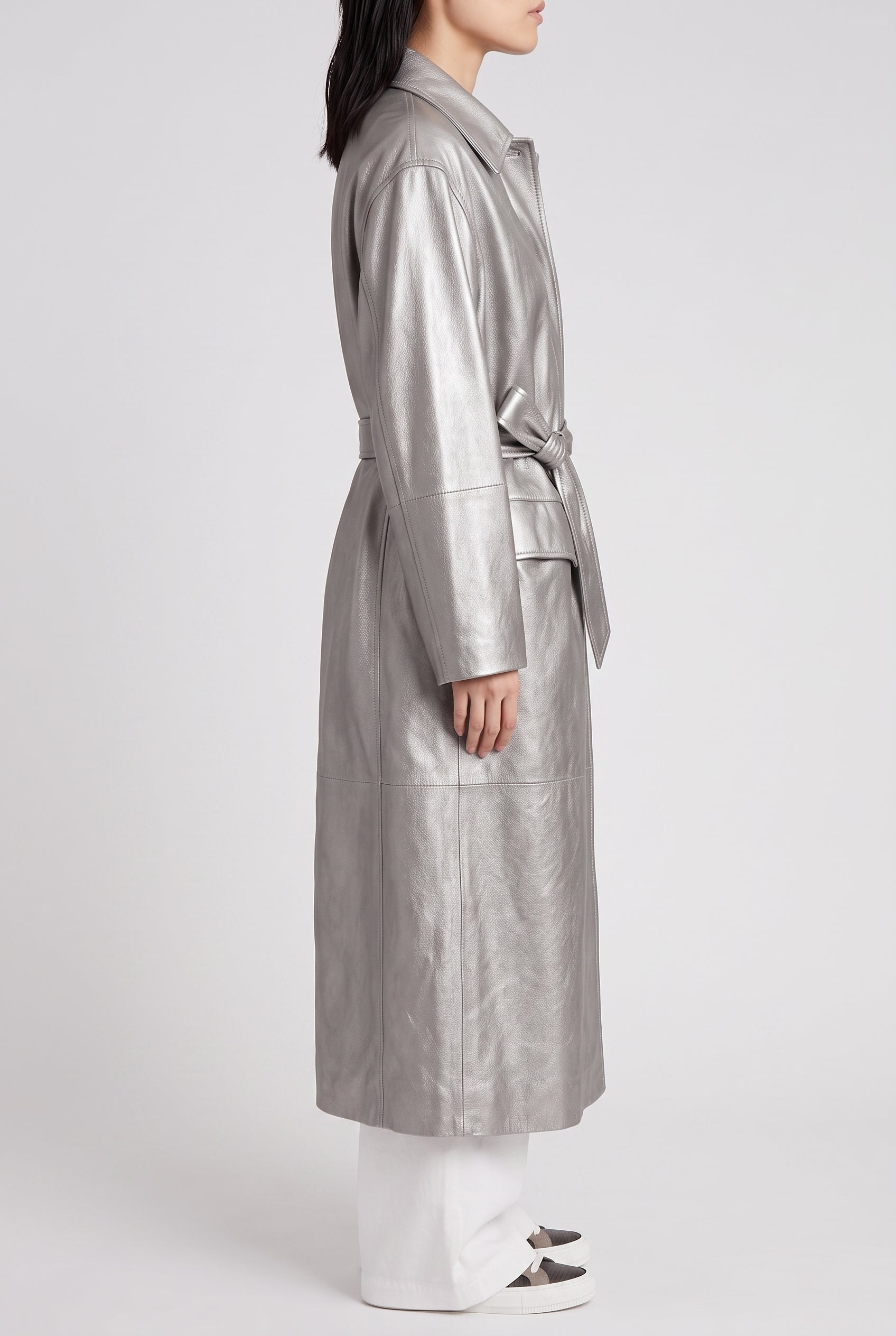 BRUNELLO CUCINELLI WOMEN'S SILVER BELTED LEATHER JACKET