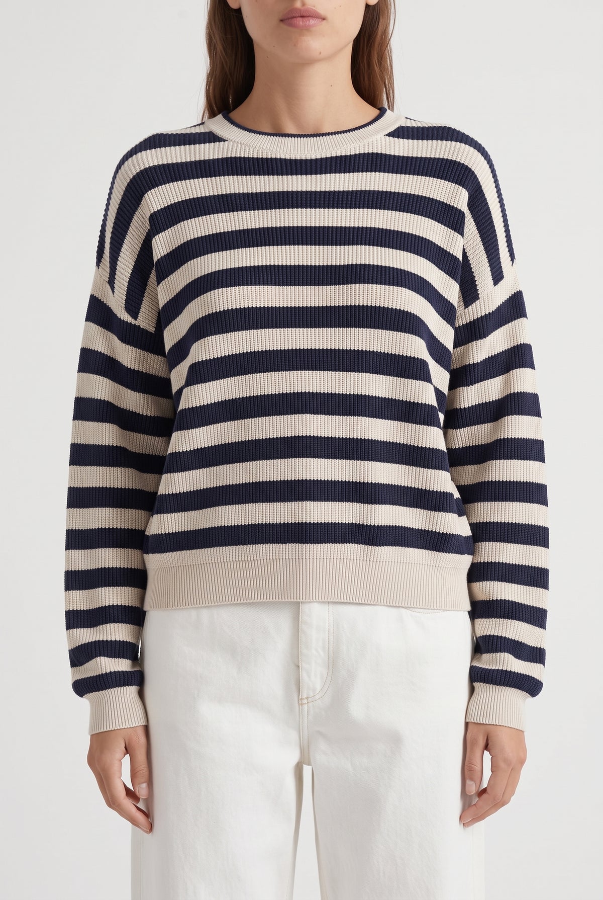 BRUNELLO CUCINELLI WOMEN'S NAVY STRIPED COTTON SWEATER