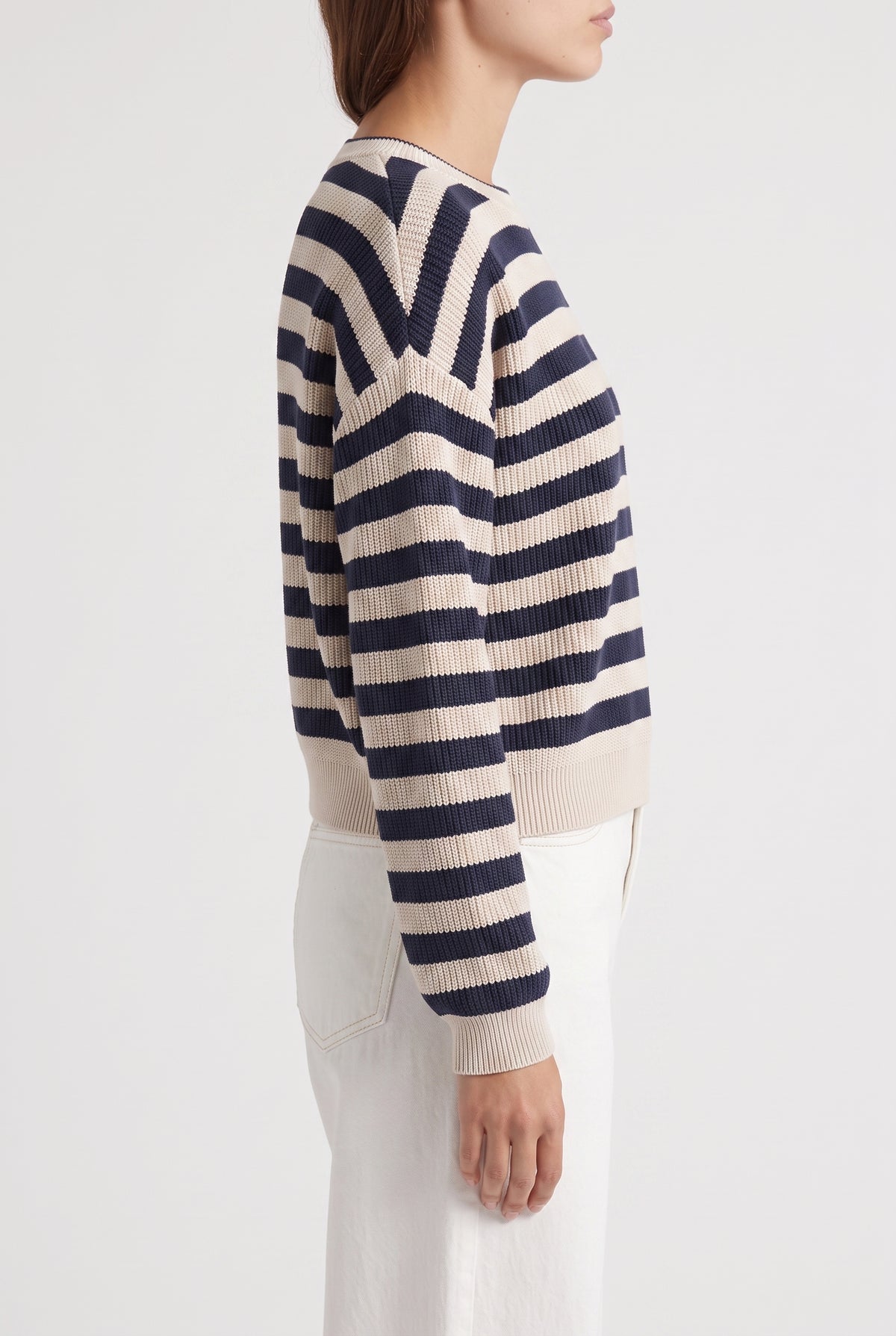 BRUNELLO CUCINELLI WOMEN'S NAVY STRIPED COTTON SWEATER