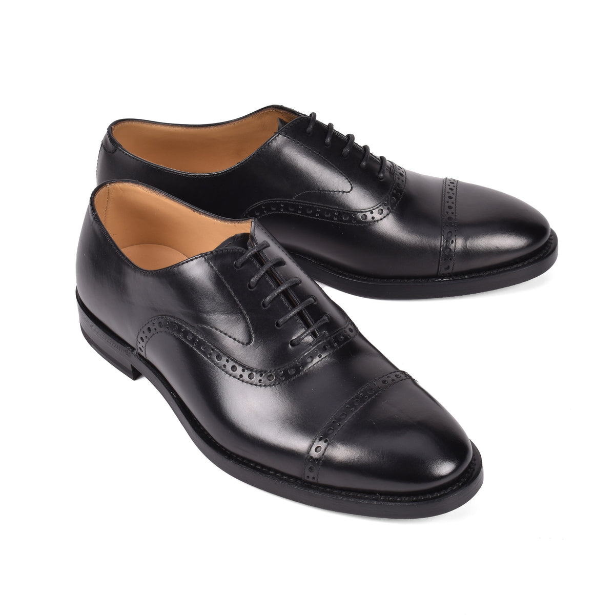 BRUNELLO CUCINELLI MEN'S BLACK LEATHER BROGUE SHOES