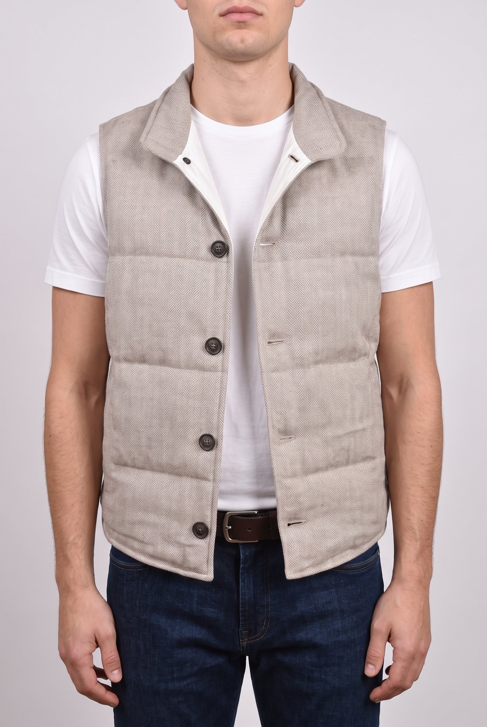 BRUNELLO CUCINELLI MEN'S LIGHT BEIGE WOOL BLEND VEST