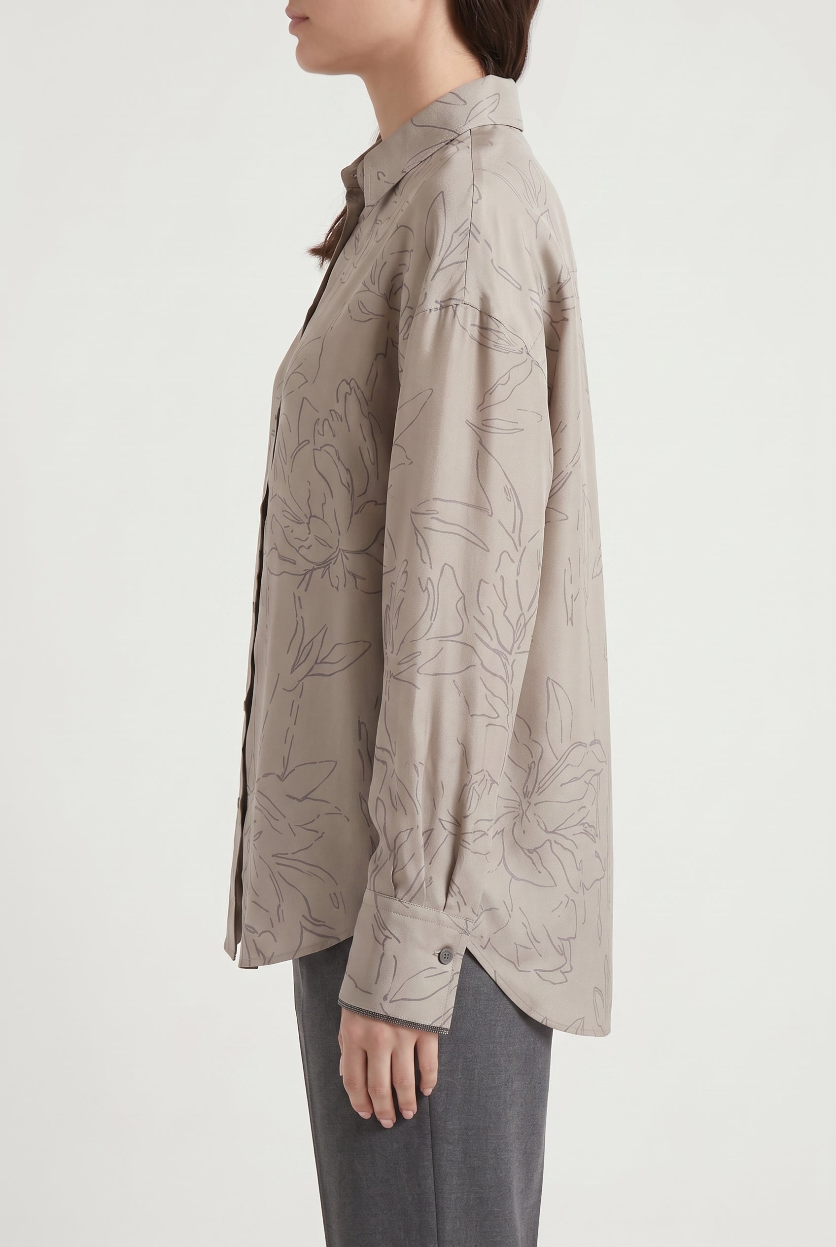 BRUNELLO CUCINELLI WOMEN'S KHAKI SILK OVERSIZED SHIRT