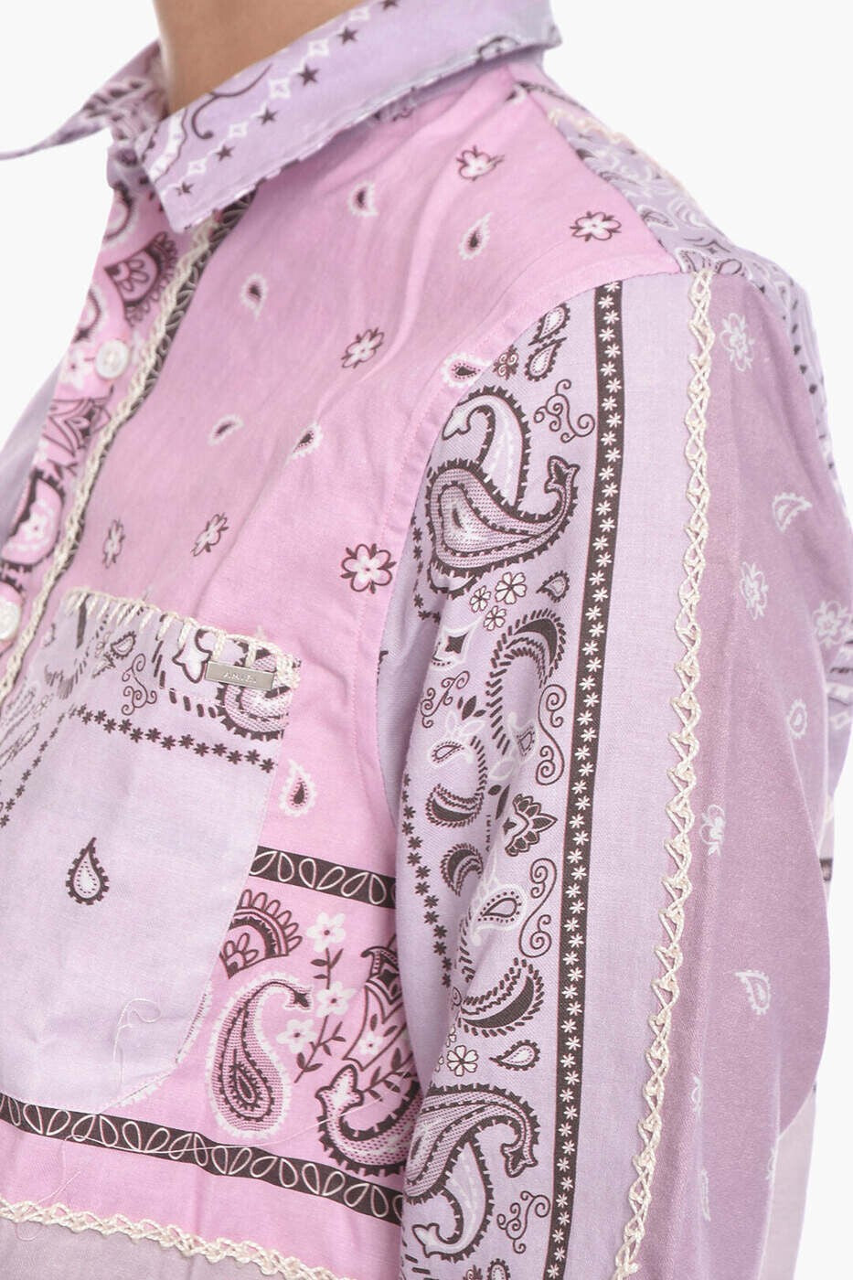 AMIRI WOMEN'S LAVENDER COTTON PATCHWORK SHIRT