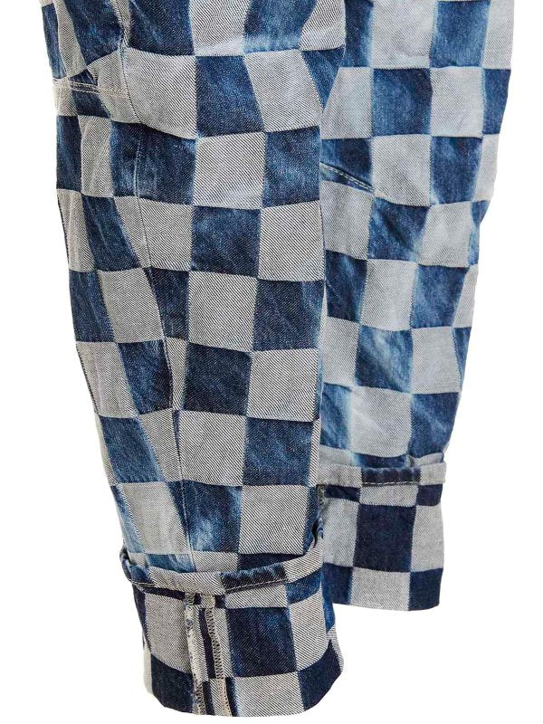 DSQUARED2 MEN'S BLUE CHECKERED CASUAL TROUSERS