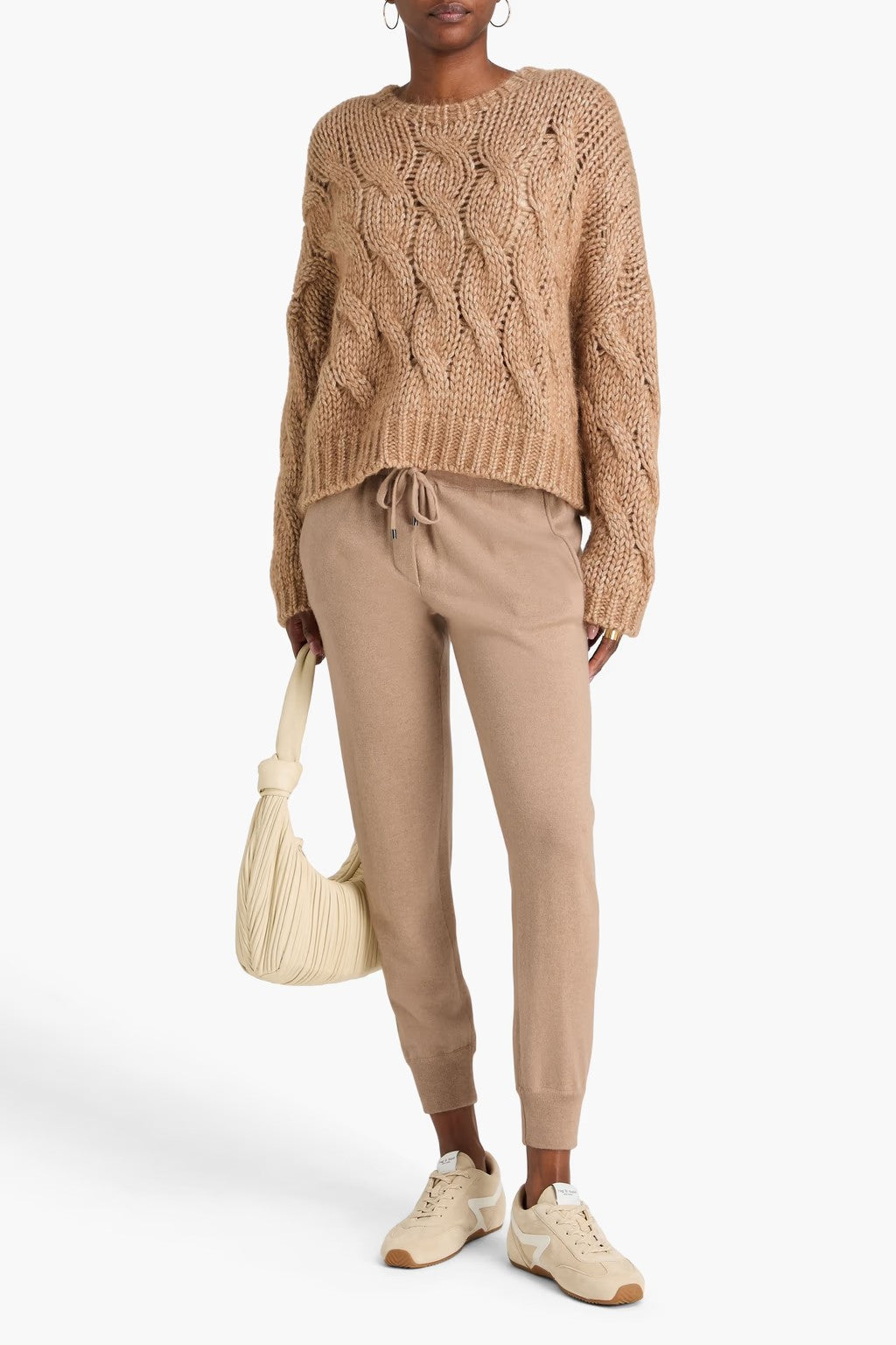 BRUNELLO CUCINELLI WOMEN'S LIGHT BROWN WOOL JOGGER TROUSERS