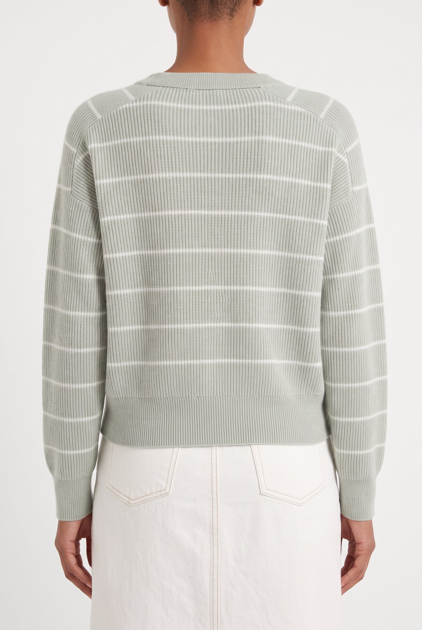 BRUNELLO CUCINELLI WOMEN'S LIGHT GREEN STRIPED SWEATER