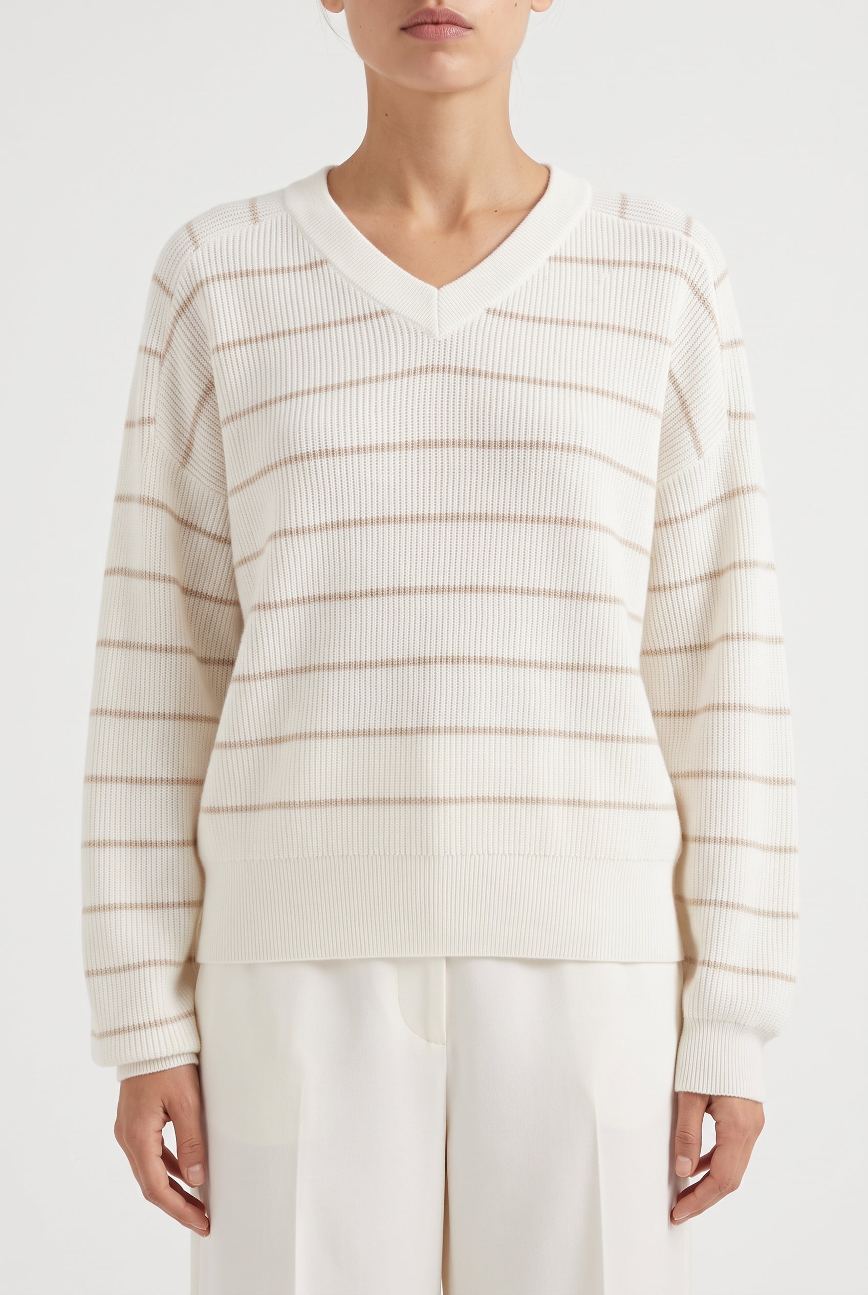 BRUNELLO CUCINELLI WOMEN'S OFF WHITE STRIPED SWEATER