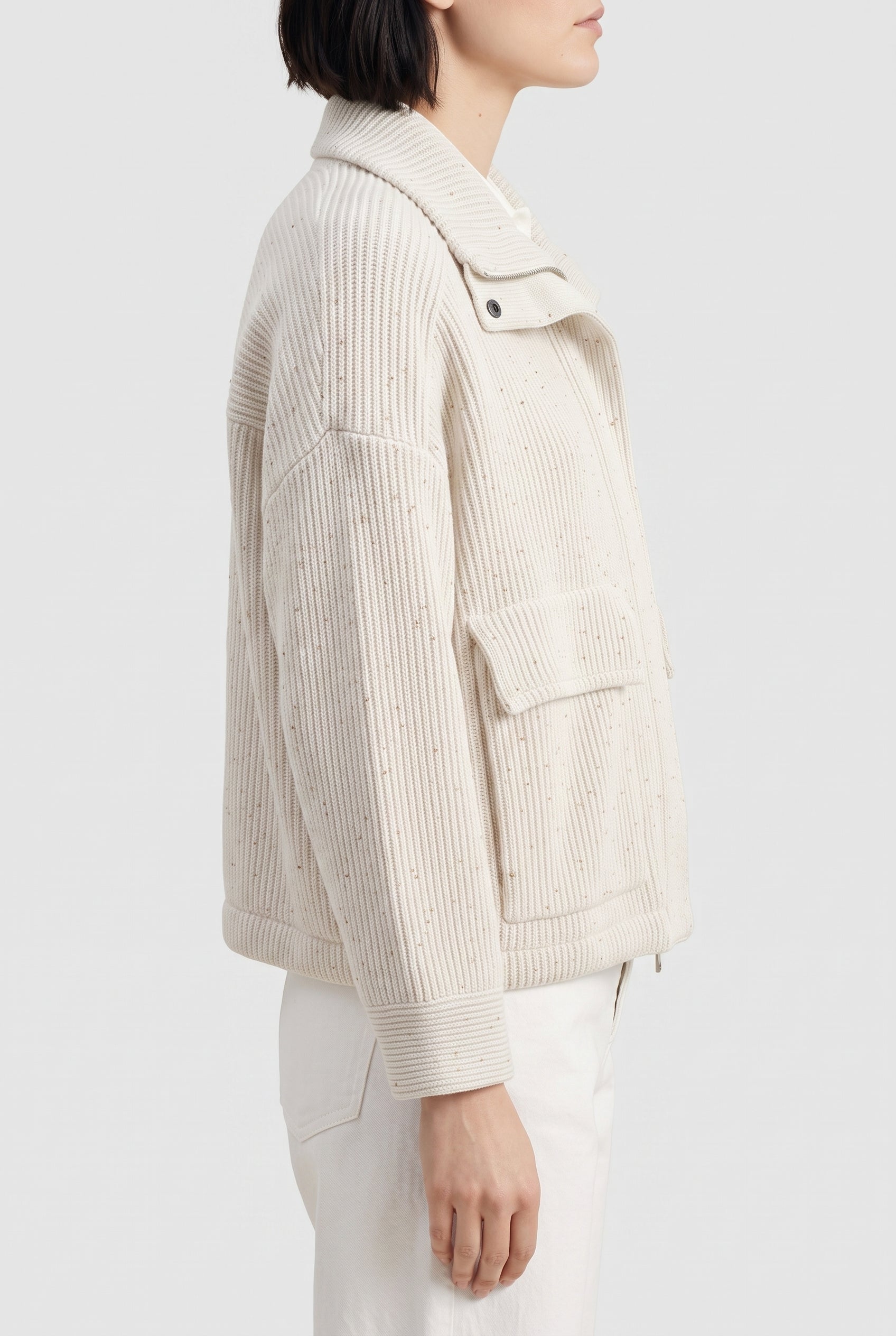 BRUNELLO CUCINELLI WOMEN'S OFF WHITE RELAXED COTTON JACKET