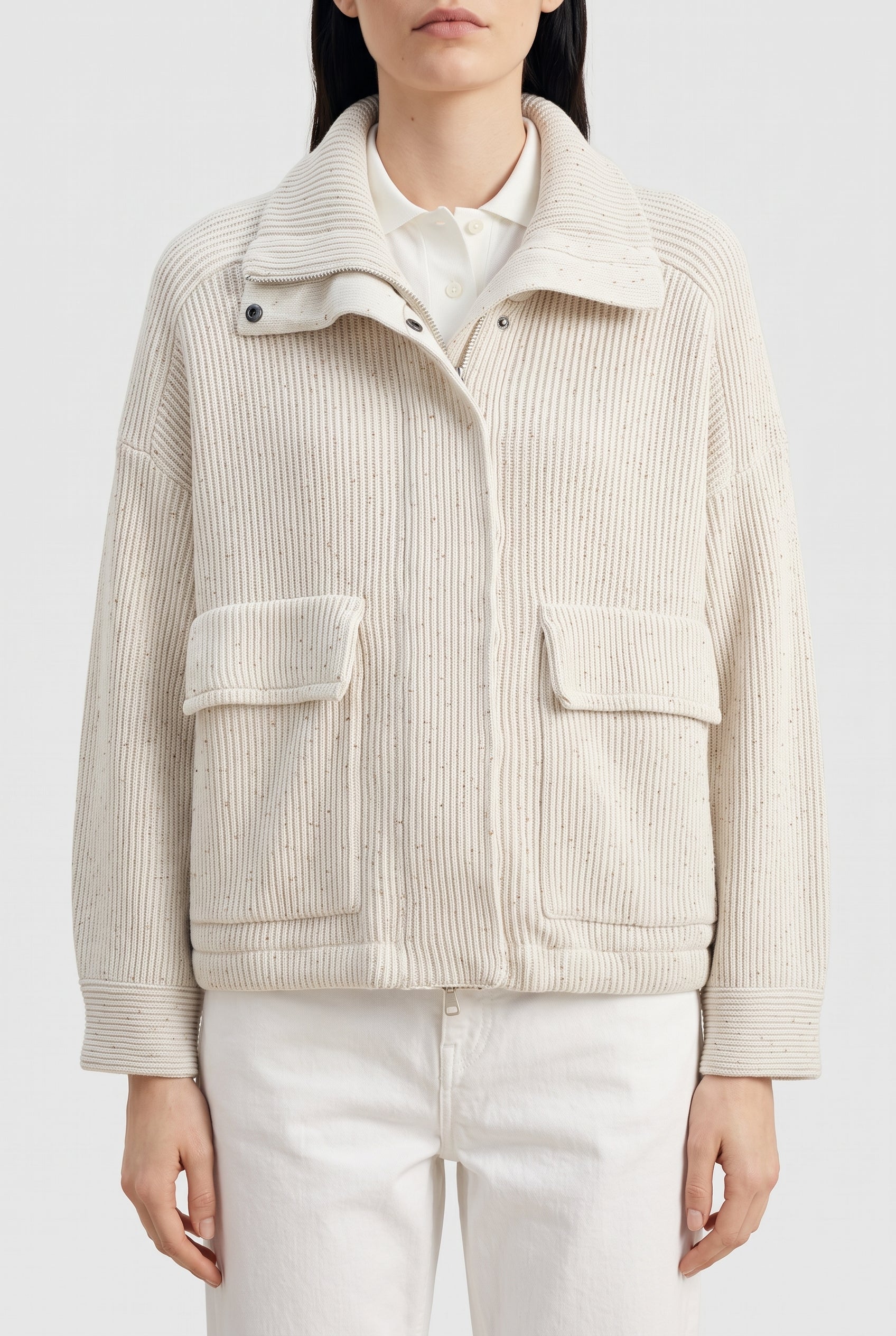 BRUNELLO CUCINELLI WOMEN'S OFF WHITE RELAXED COTTON JACKET