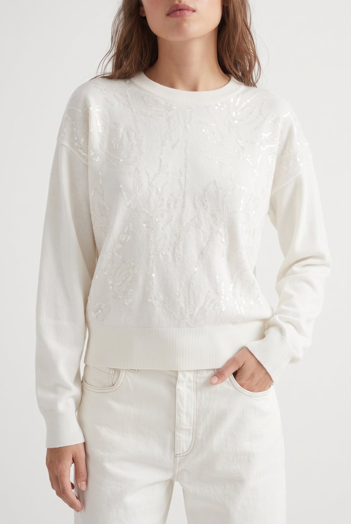 BRUNELLO CUCINELLI WOMEN'S WHITE WOOL SILK SWEATER