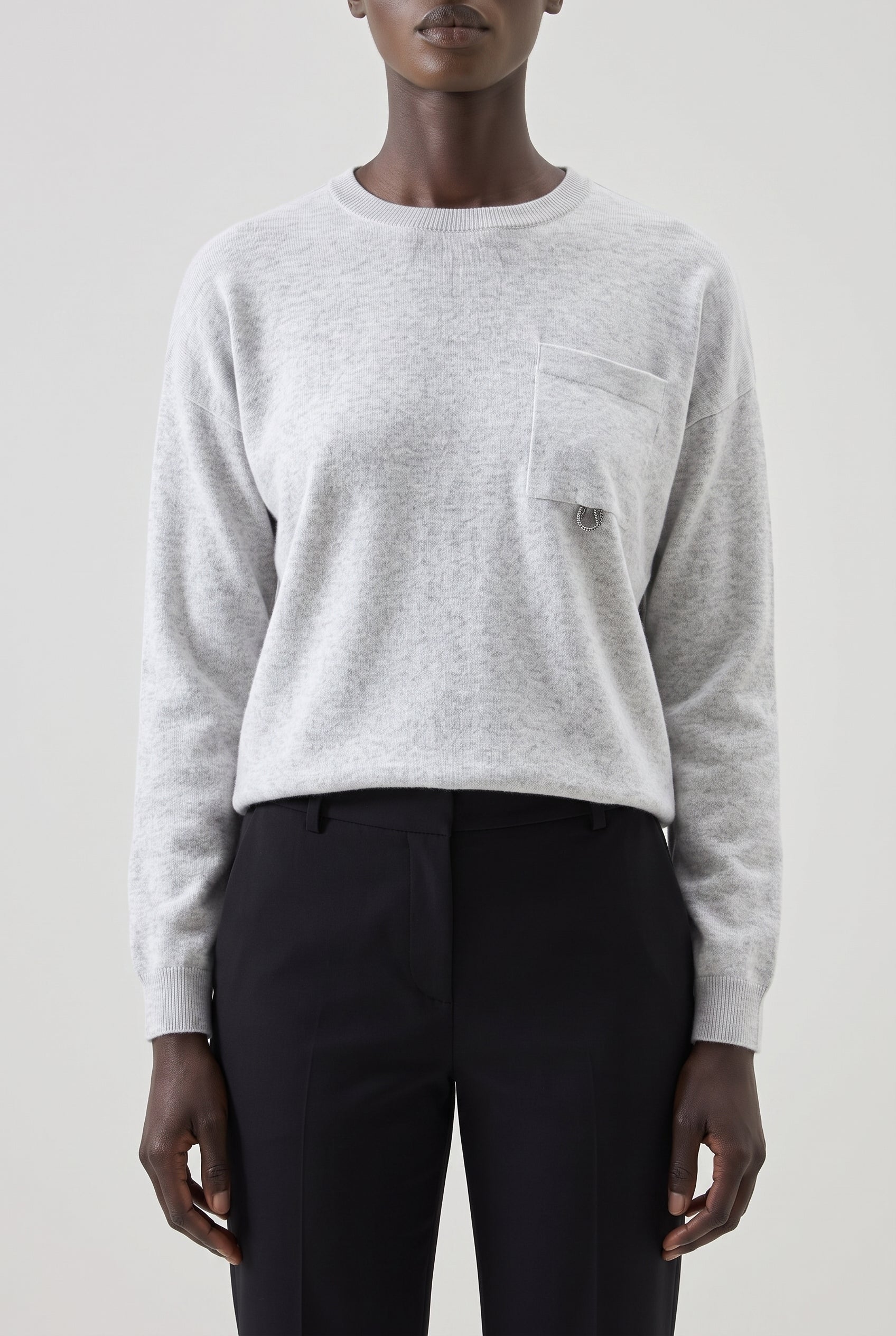BRUNELLO CUCINELLI WOMEN'S LIGHT GREY WOOL SILK SWEATER