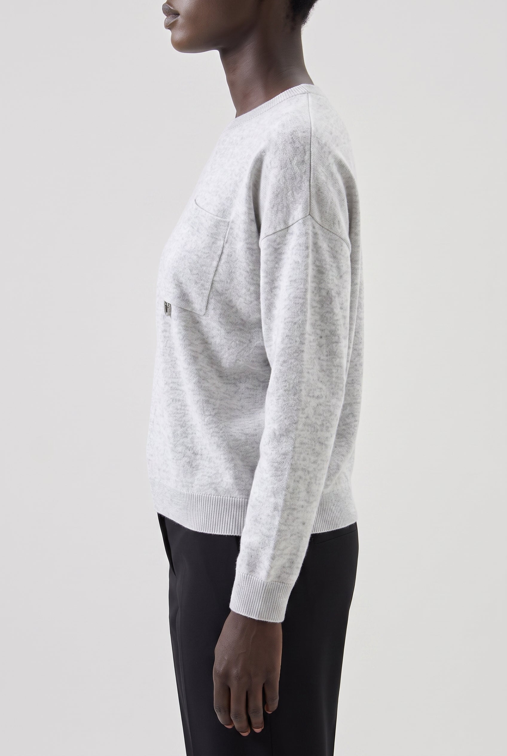 BRUNELLO CUCINELLI WOMEN'S LIGHT GREY WOOL SILK SWEATER