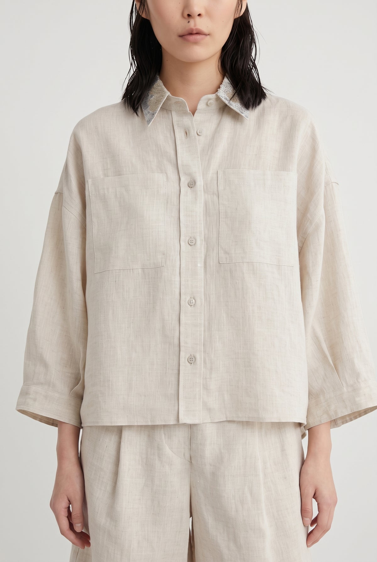 BRUNELLO CUCINELLI WOMEN'S NATURAL LINEN OVERSIZED SHIRT