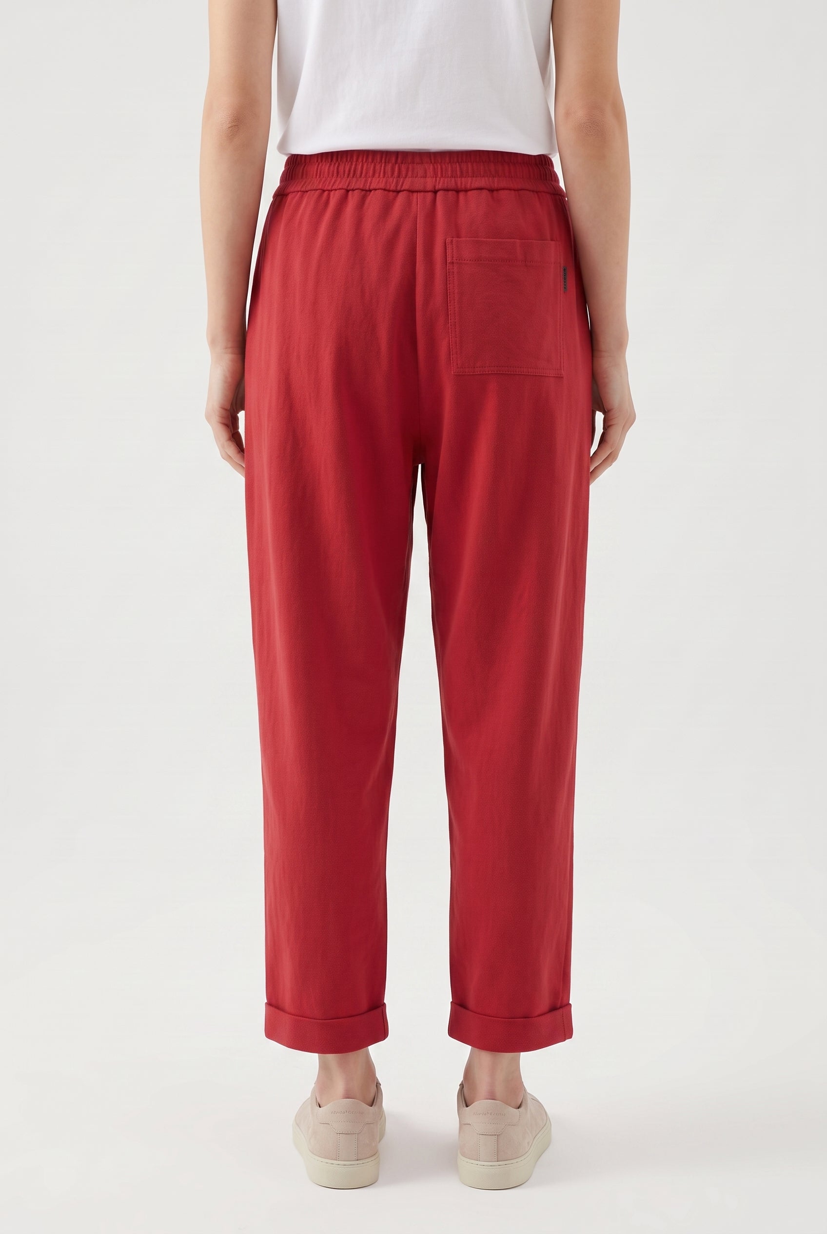 BRUNELLO CUCINELLI WOMEN'S RED RELAXED COTTON TROUSERS