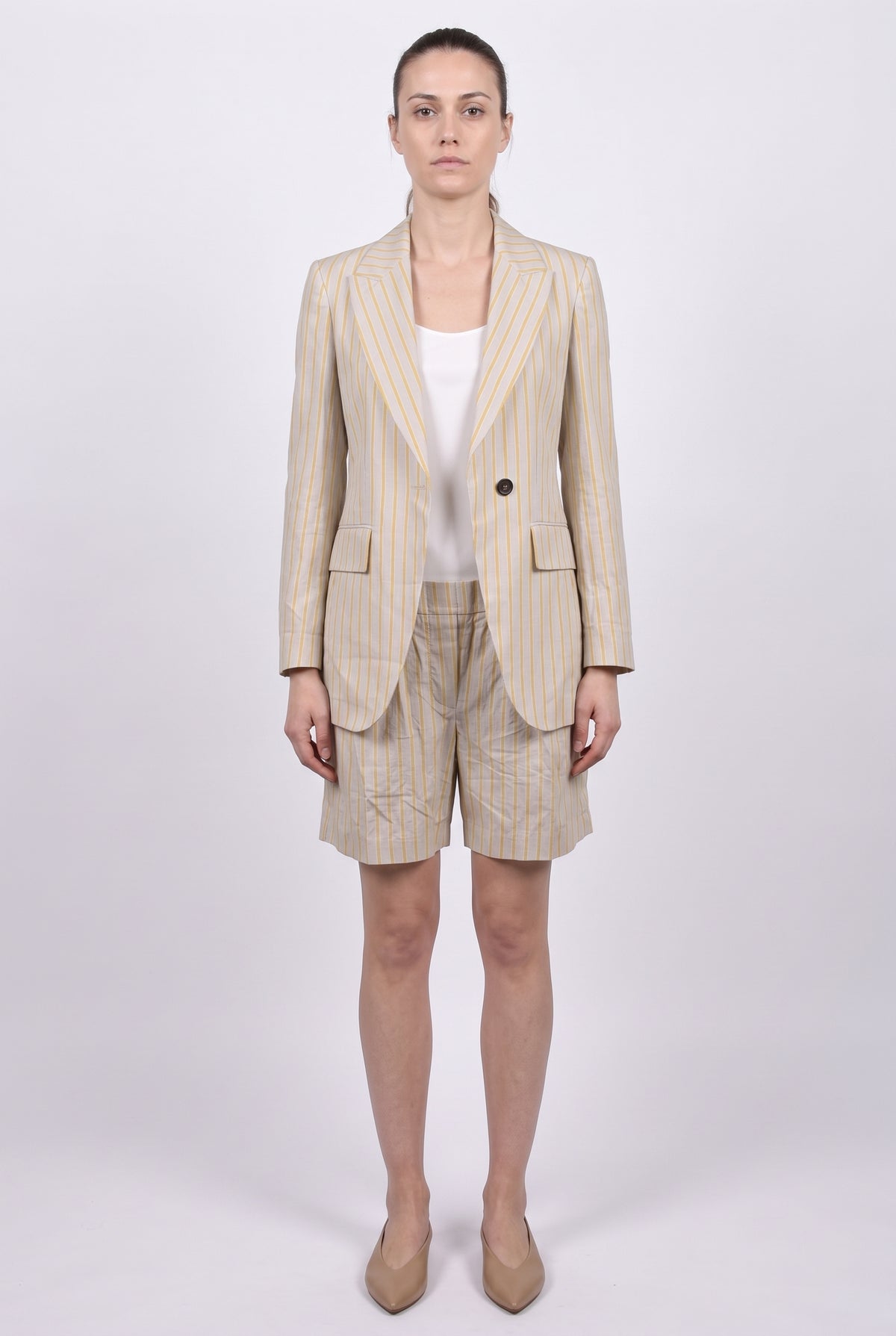BRUNELLO CUCINELLI WOMEN'S BEIGE STRIPED LINEN SUIT
