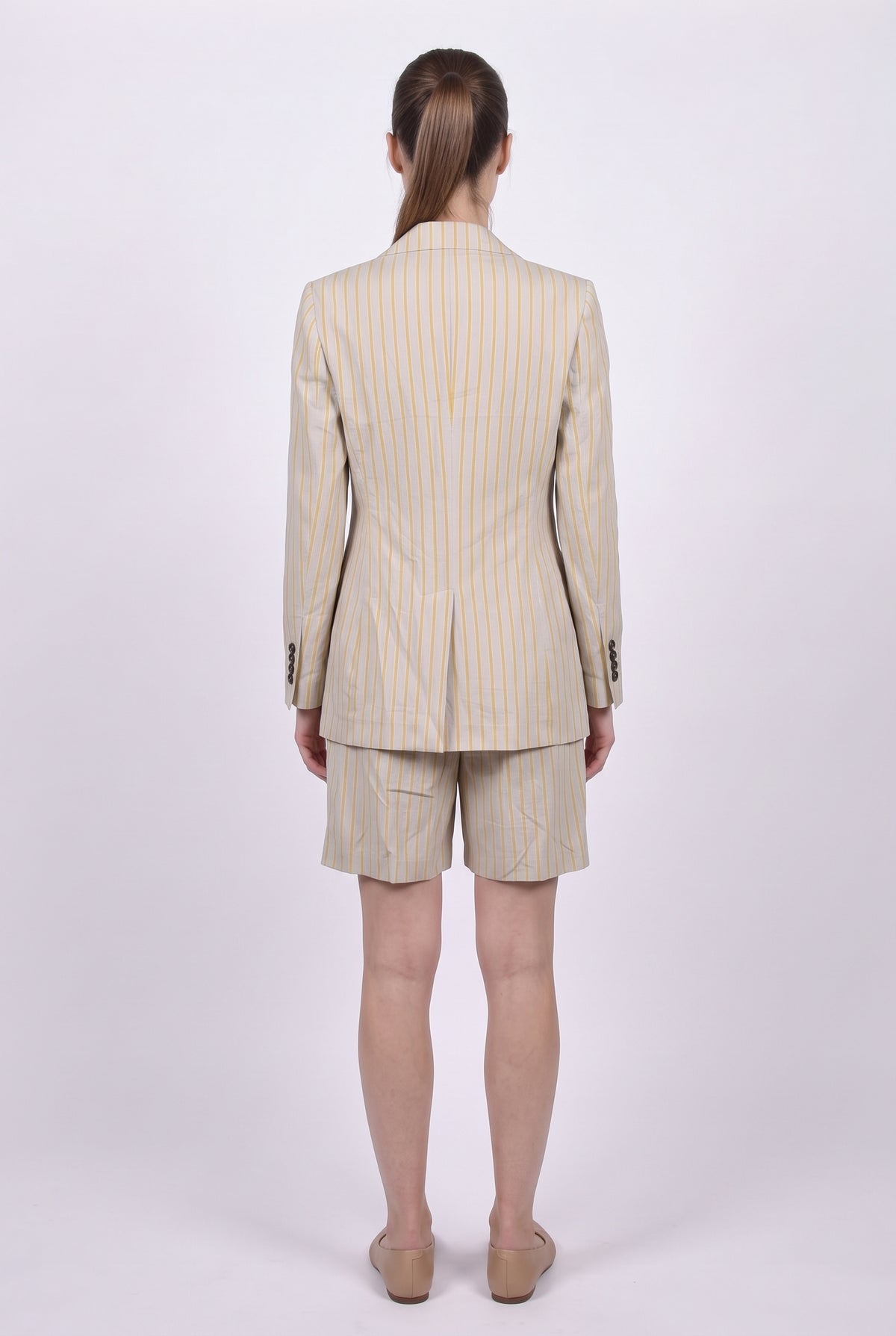 BRUNELLO CUCINELLI WOMEN'S BEIGE STRIPED LINEN SUIT
