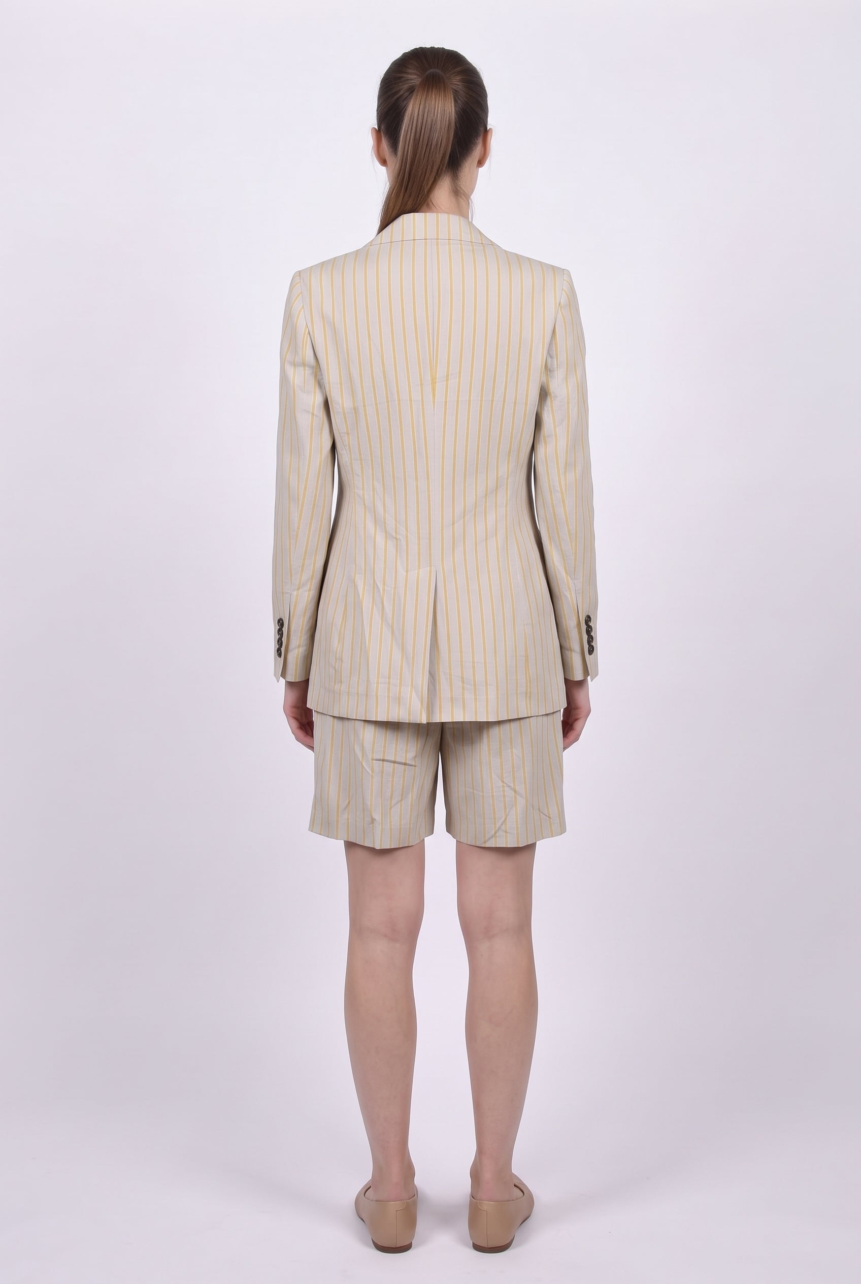 BRUNELLO CUCINELLI WOMEN'S BEIGE STRIPED LINEN SUIT