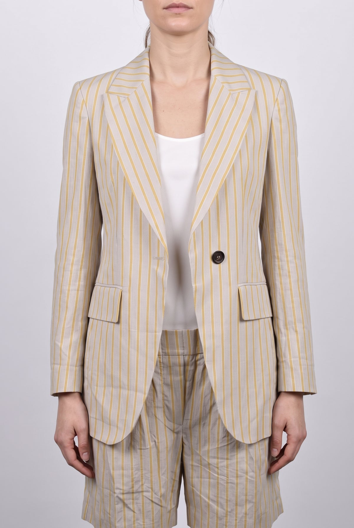BRUNELLO CUCINELLI WOMEN'S BEIGE STRIPED LINEN SUIT