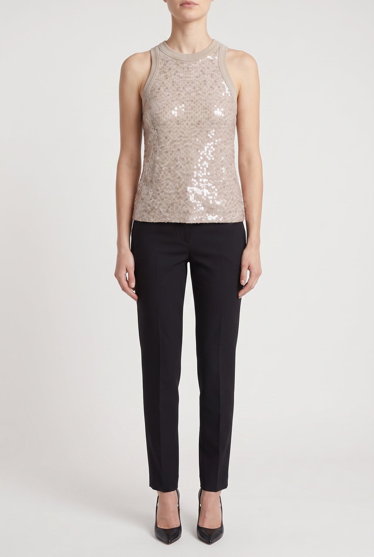 BRUNELLO CUCINELLI WOMEN'S LIGHT BEIGE SEQUIN TANK SHIRT
