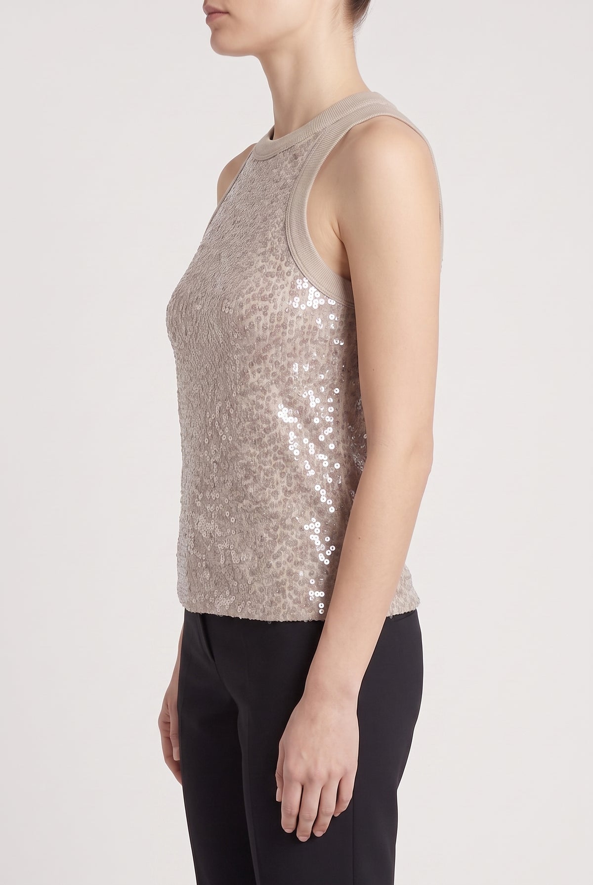BRUNELLO CUCINELLI WOMEN'S LIGHT BEIGE SEQUIN TANK SHIRT