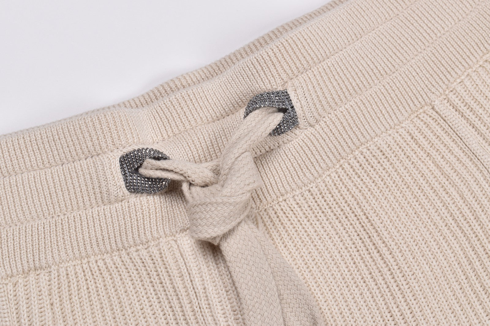 BRUNELLO CUCINELLI WOMEN'S BEIGE RIBBED KNIT TROUSERS