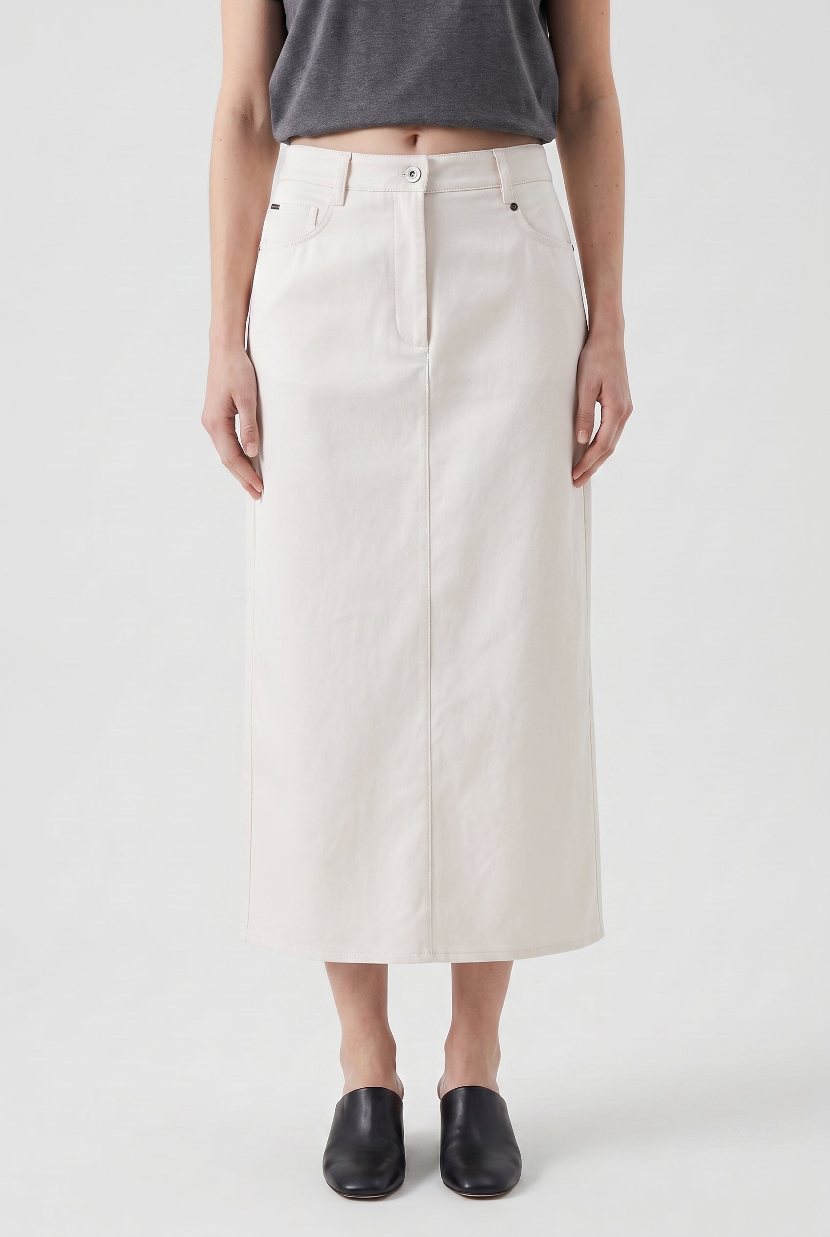 BRUNELLO CUCINELLI WOMEN'S OFF WHITE STRAIGHT COTTON SKIRT
