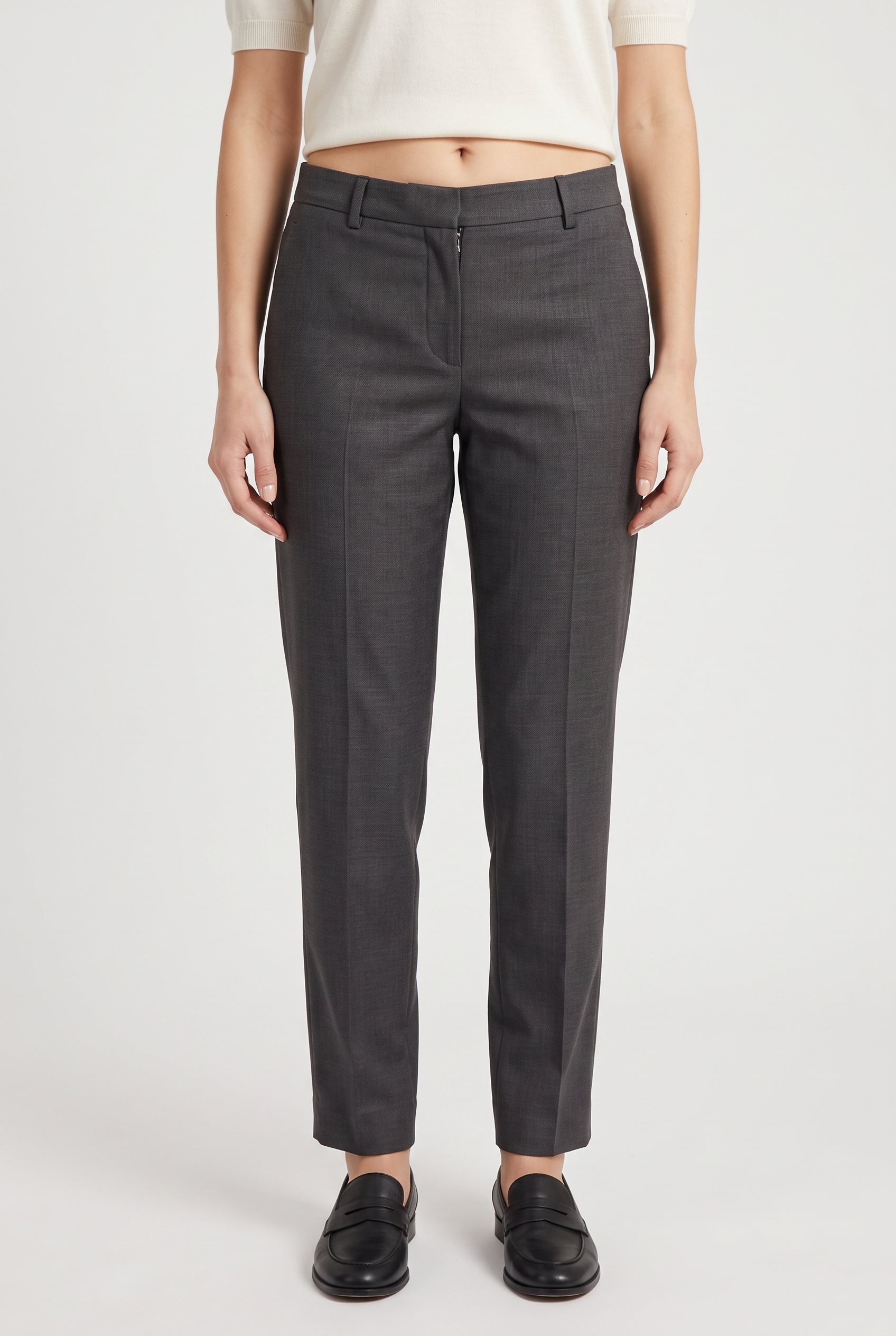 BRUNELLO CUCINELLI WOMEN'S DARK GREY LINEN BLEND TROUSERS