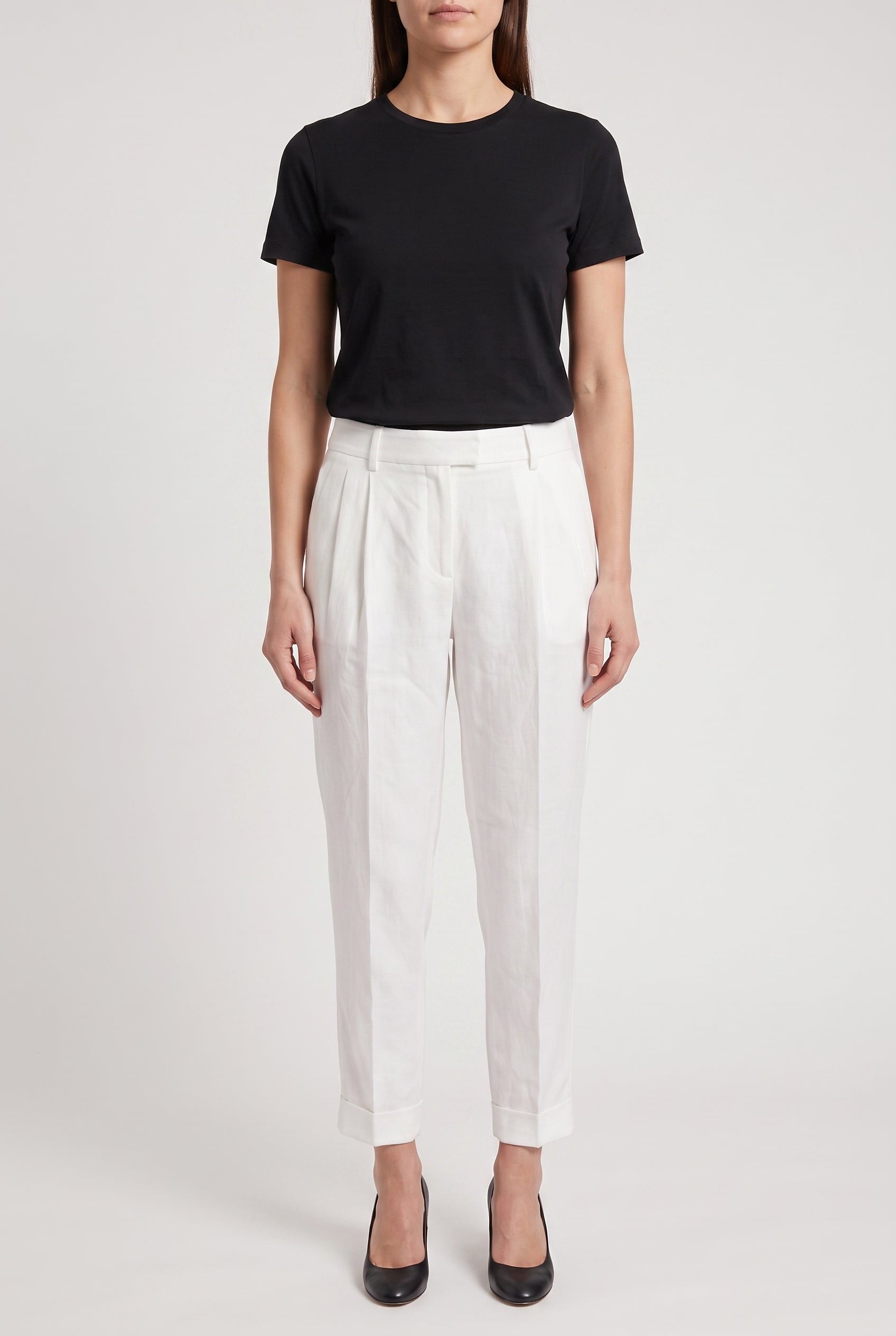 BRUNELLO CUCINELLI WOMEN'S WHITE LINEN BLEND TROUSERS