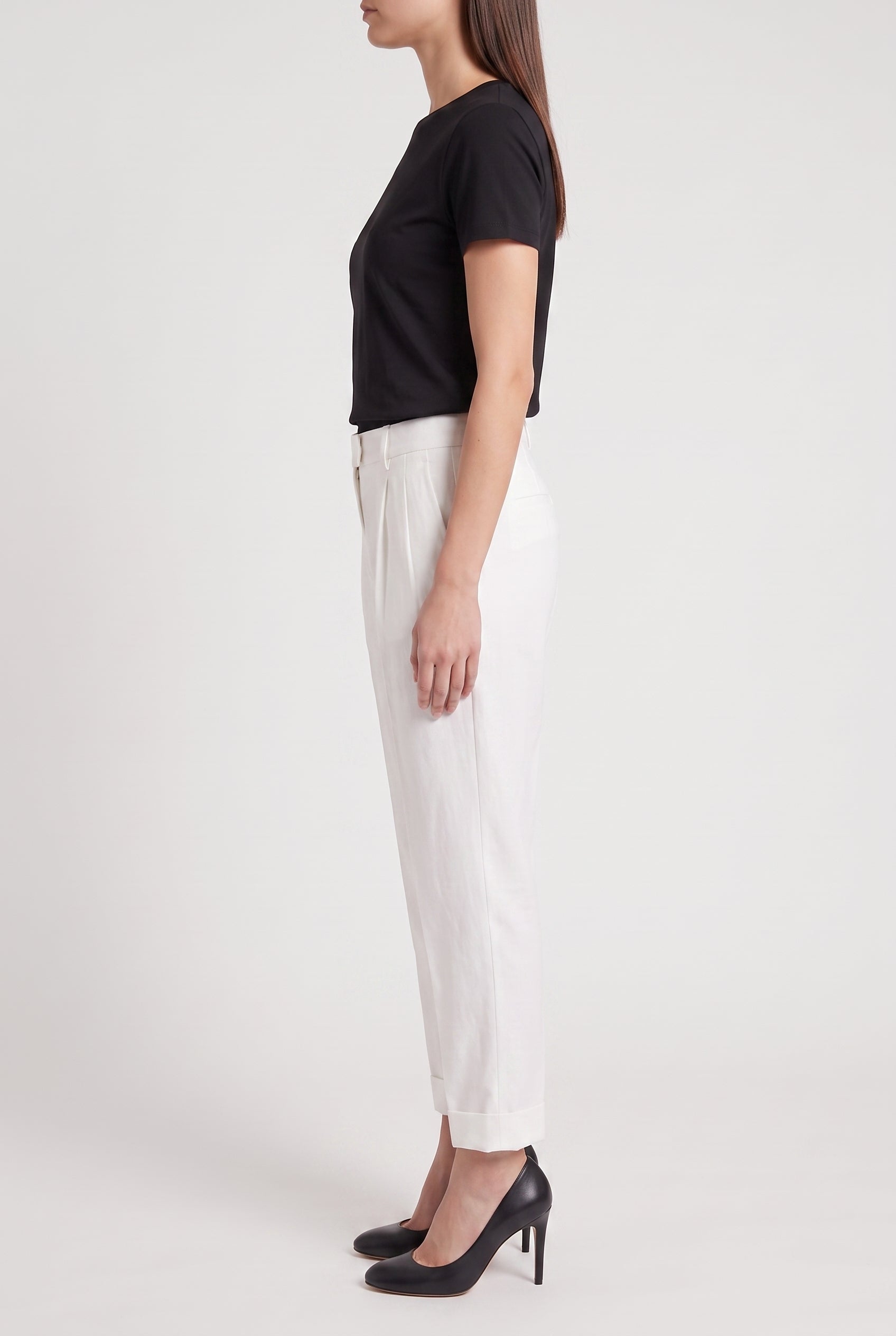 BRUNELLO CUCINELLI WOMEN'S WHITE LINEN BLEND TROUSERS